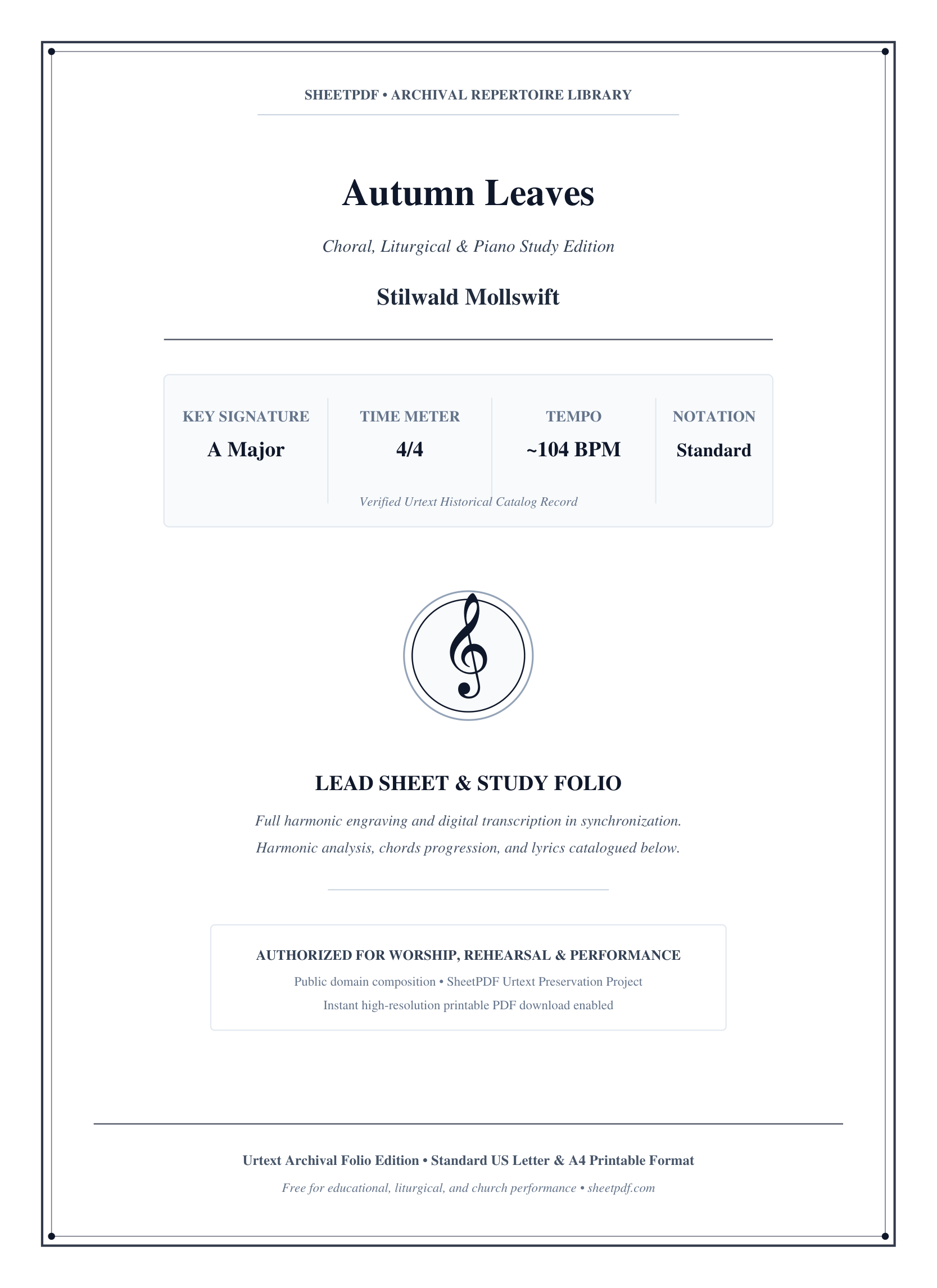 Autumn Leaves Piano Sheet Music Page 1 Free PDF