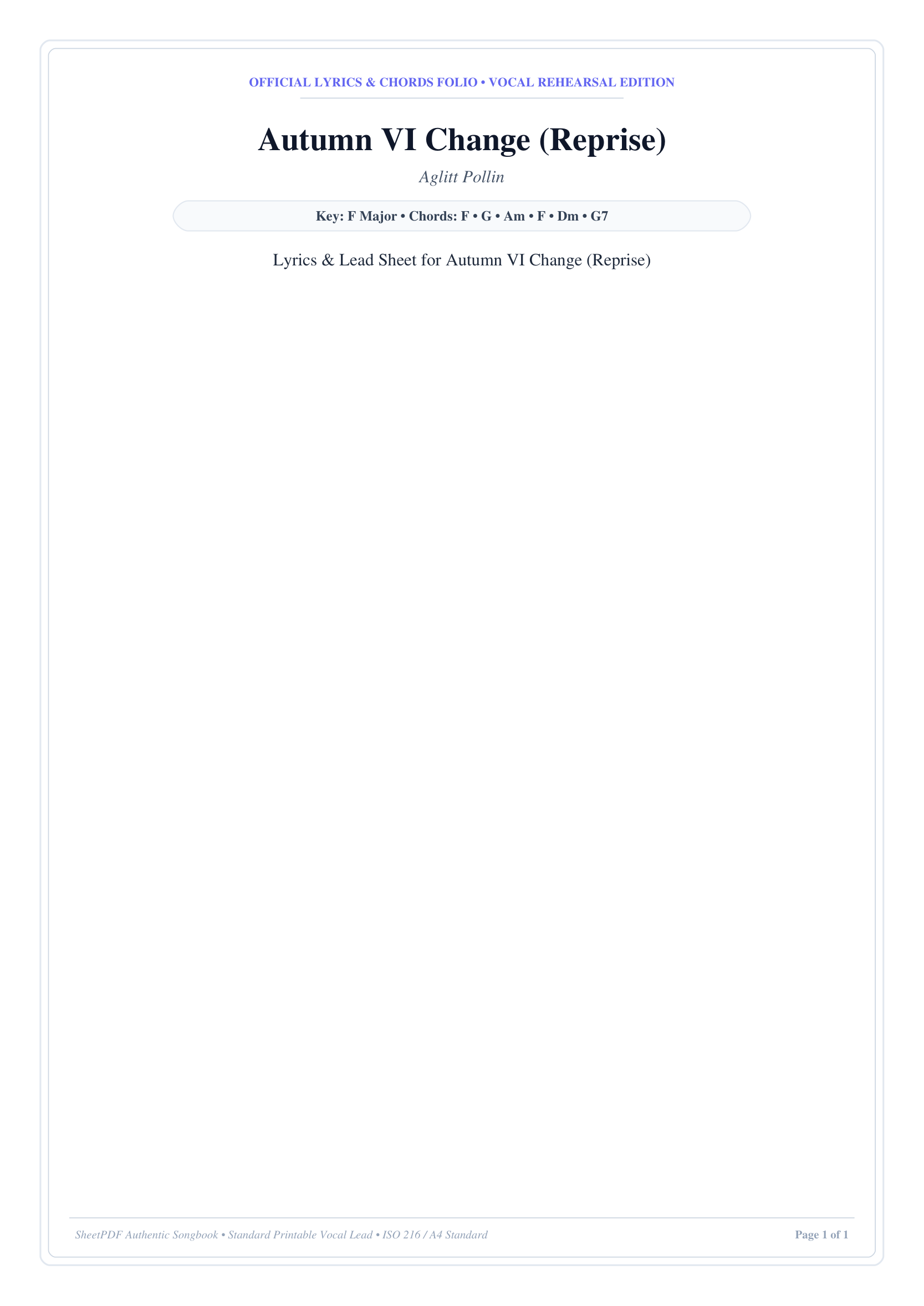 Autumn VI Change (Reprise) Piano Sheet Music Page 1 Free PDF