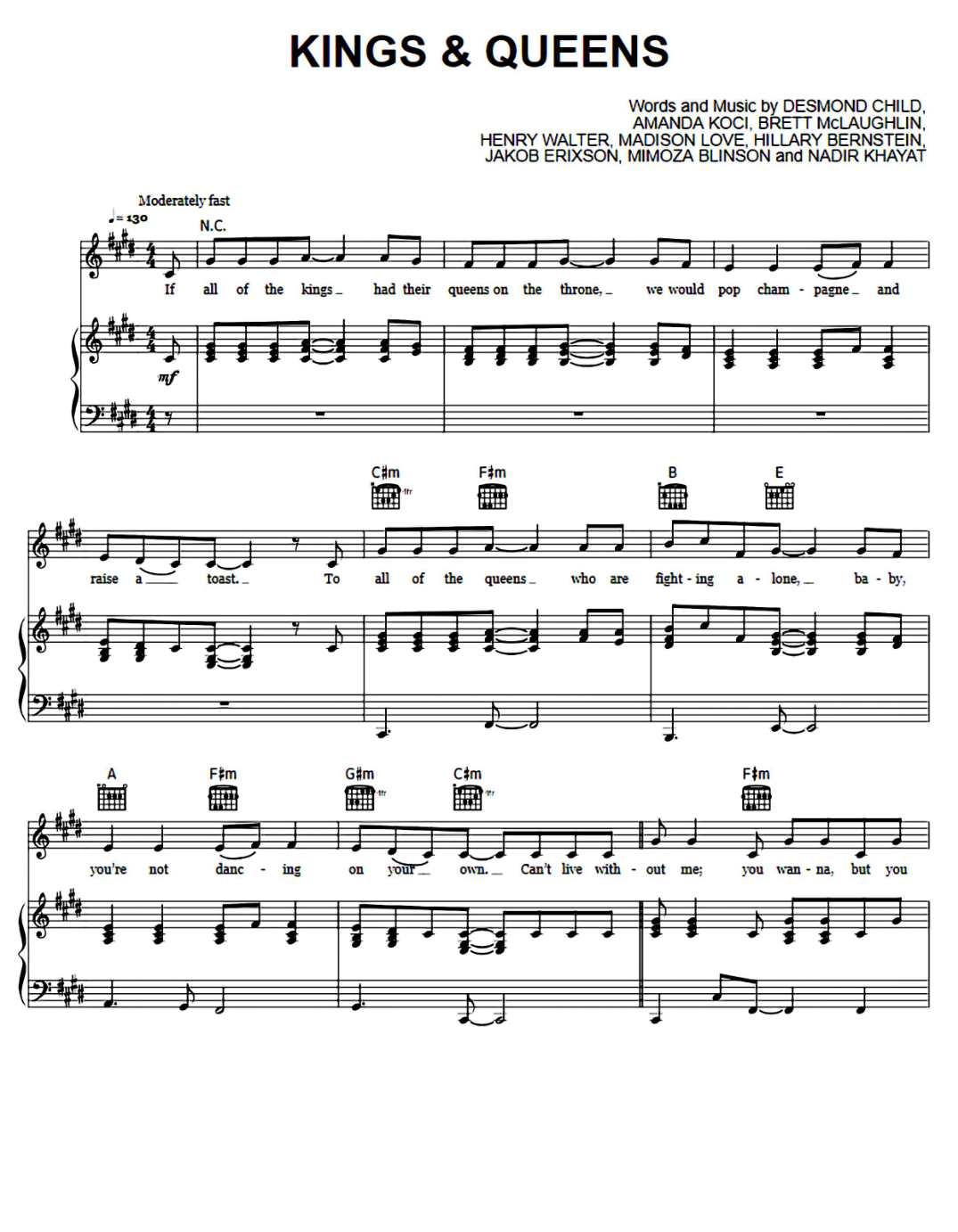 Kings & Queens Piano Sheet Music Score Page 1
