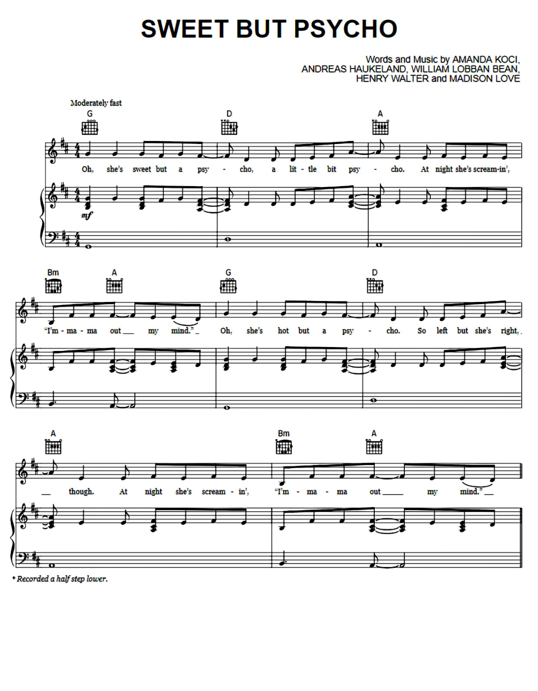 Sweet but Psycho Piano Sheet Music Page 1 Free PDF