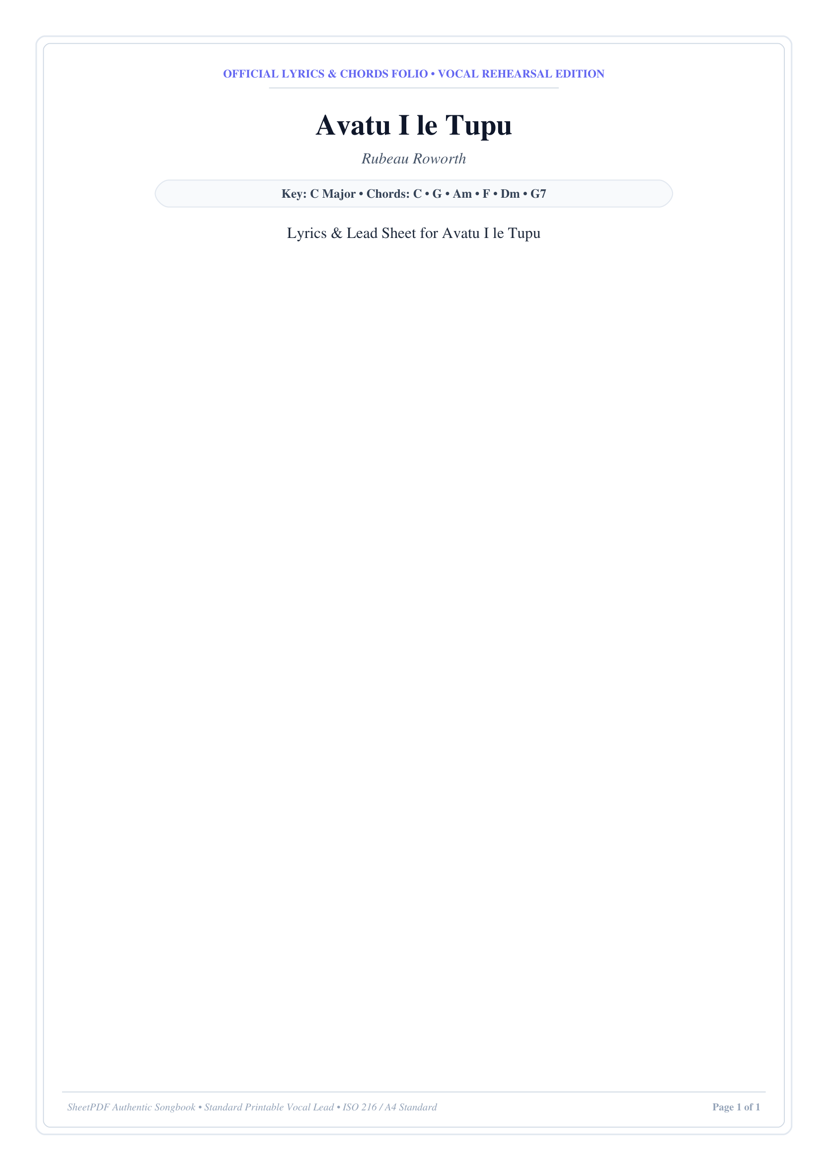 Avatu I le Tupu Piano Sheet Music Page 1 Free PDF