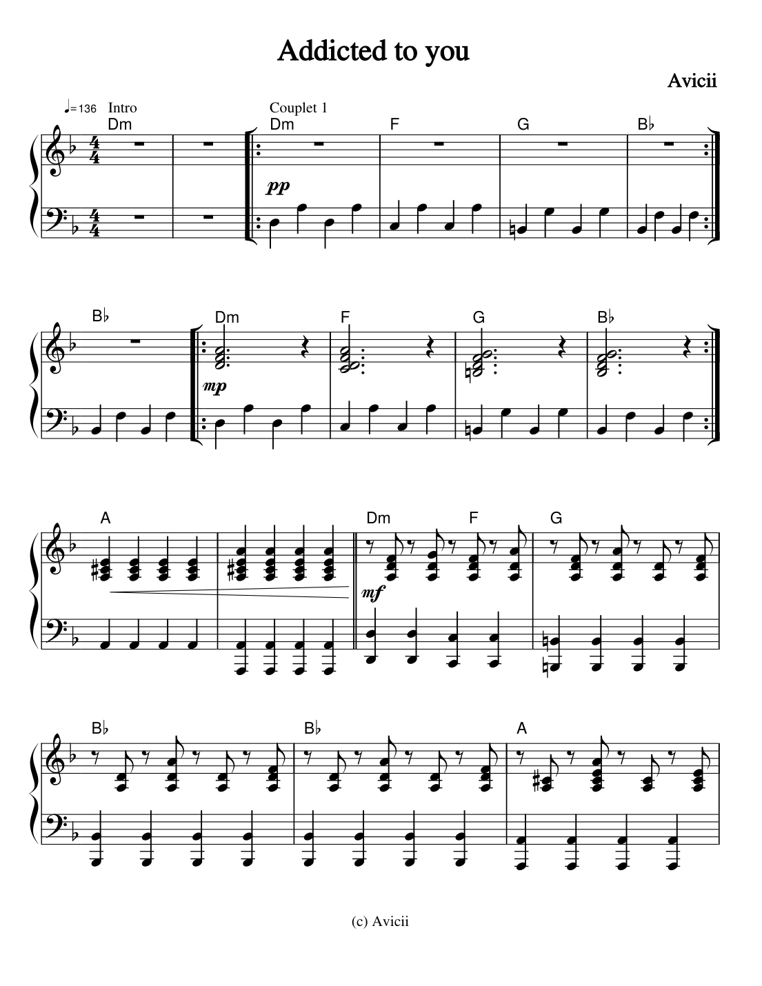 Addicted To You Piano Sheet Music Page 1 Free PDF