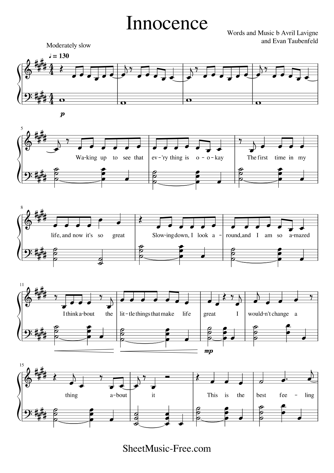 Innocence Piano Sheet Music Page 1 Free PDF