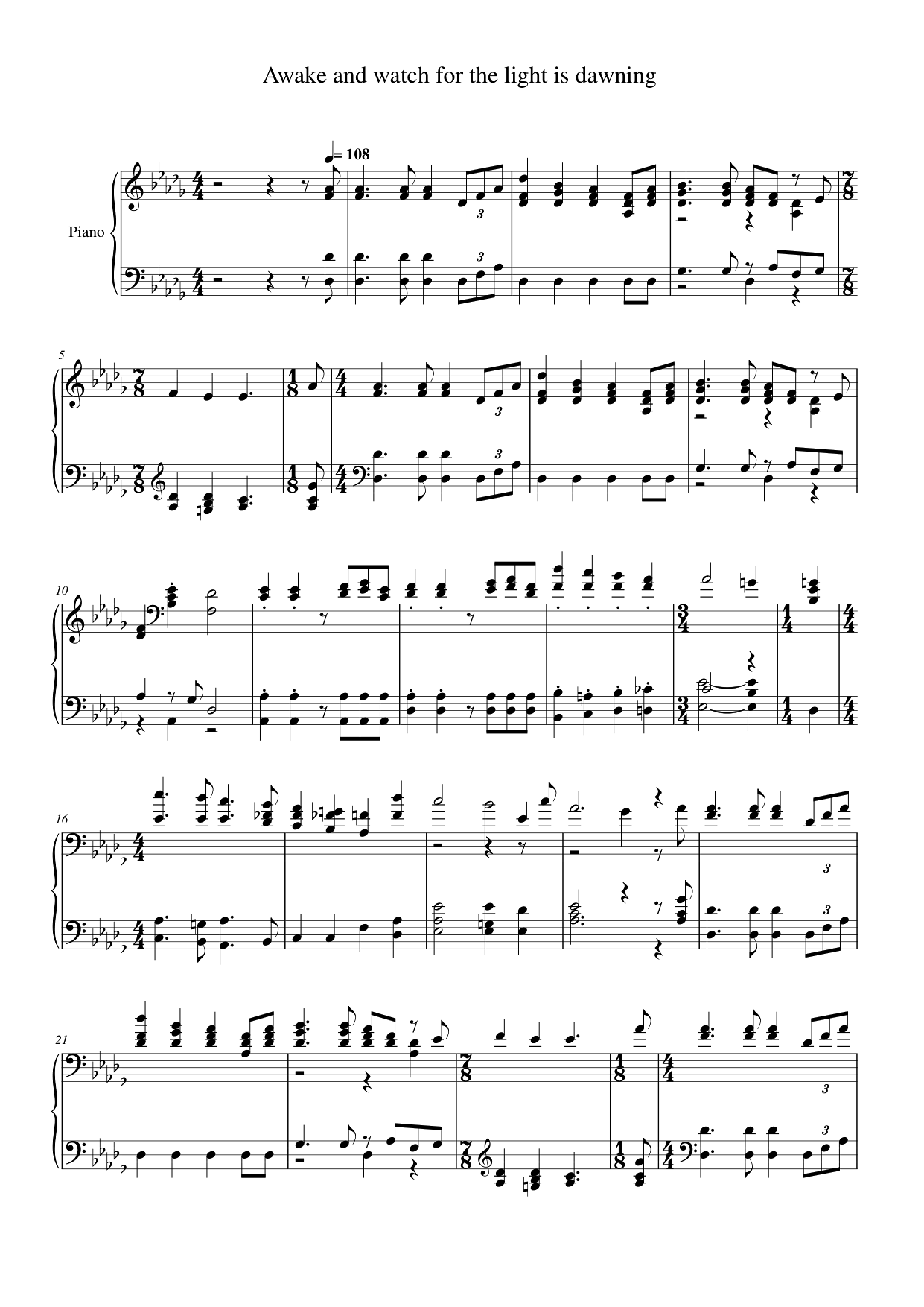 Awake and watch for the light is dawning Piano Sheet Music Page 1 Free PDF