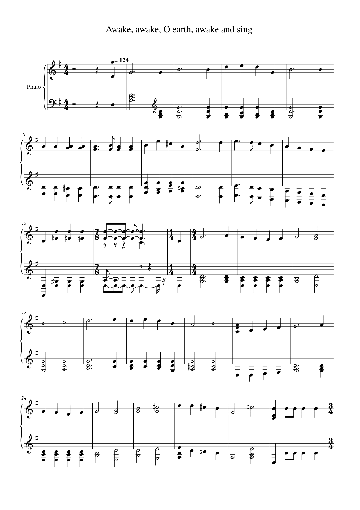Awake, awake, O earth, awake and sing Piano Sheet Music Page 1 Free PDF