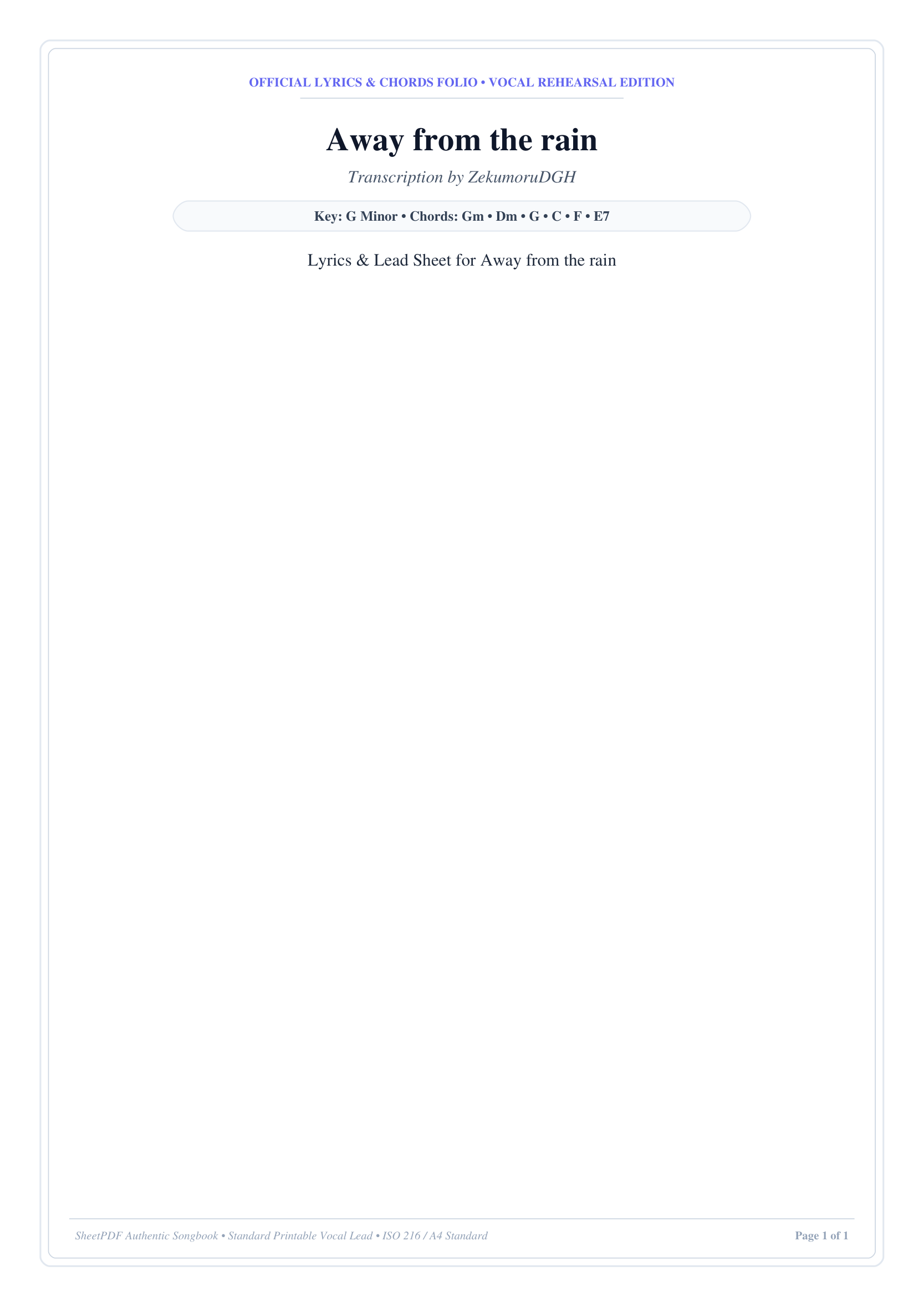 Away from the rain Piano Sheet Music Page 1 Free PDF