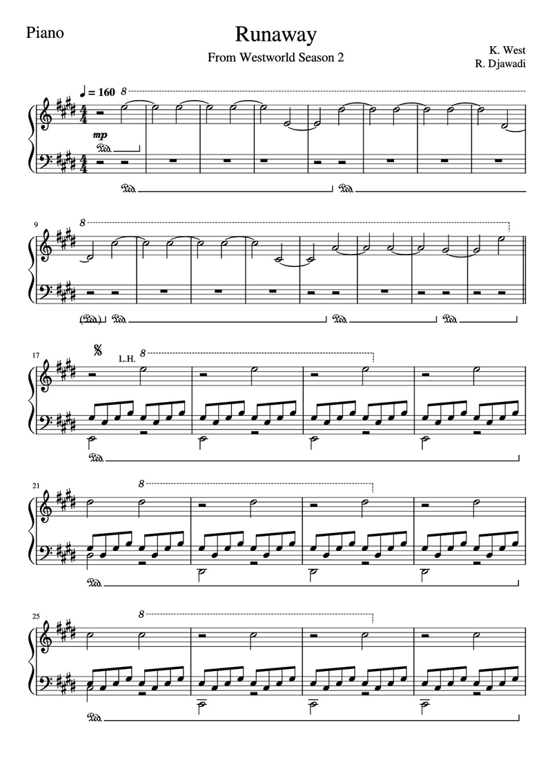 Away Piano Sheet Music Score Page 1