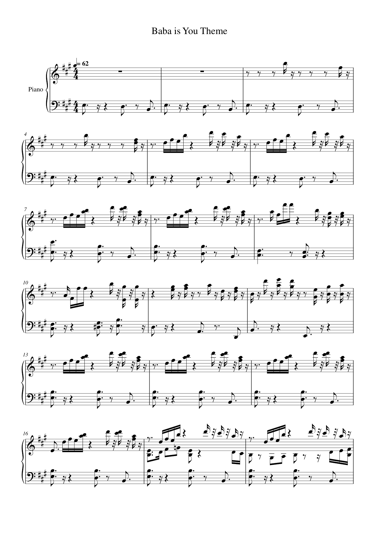 Baba is You Theme Piano Sheet Music Page 1 Free PDF