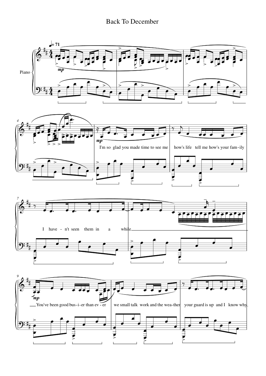 Back To December Lyrics & Chords Folio