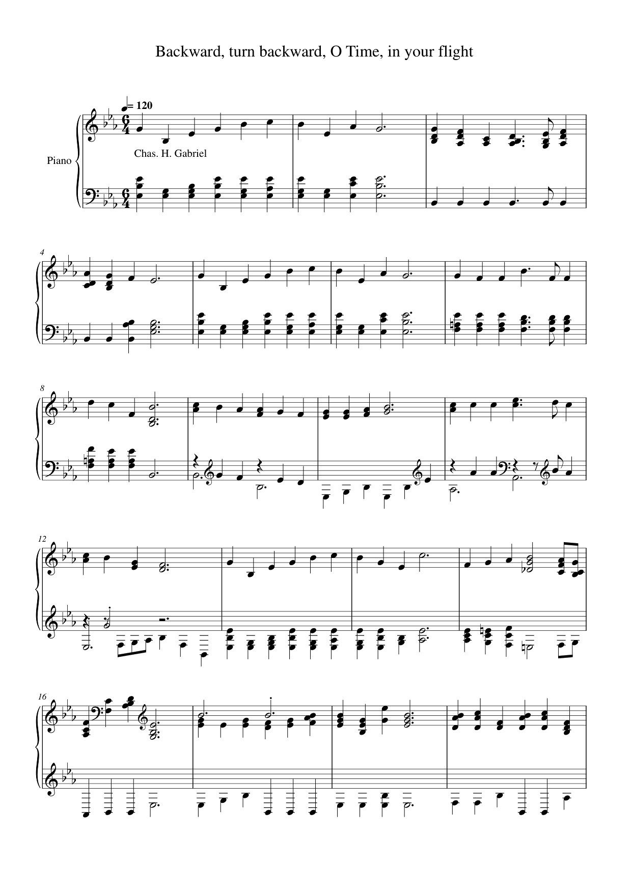 Backward, turn backward, O Time, in your flight Piano Sheet Music Page 1 Free PDF