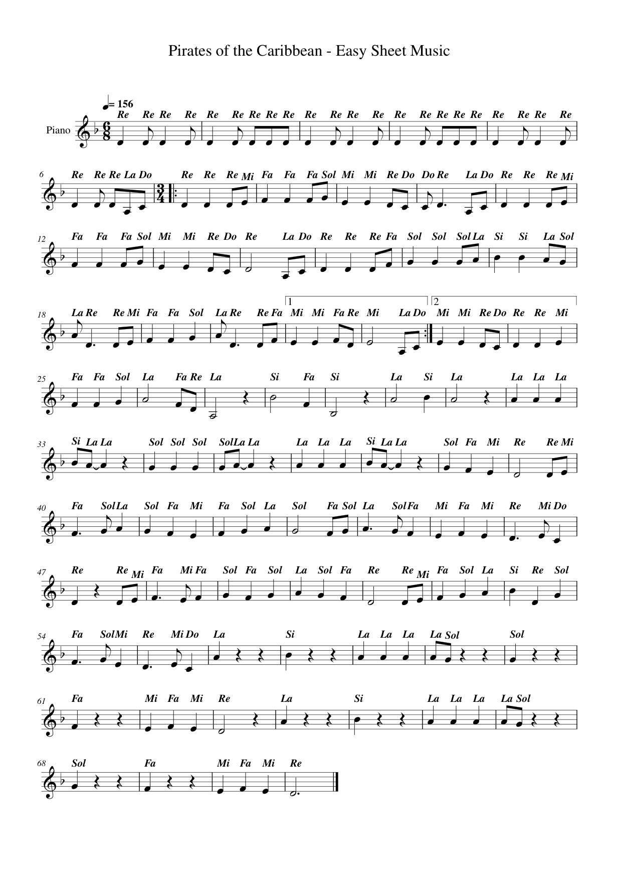 Pirates of the Caribbean Piano Sheet Music Page 1 Free PDF