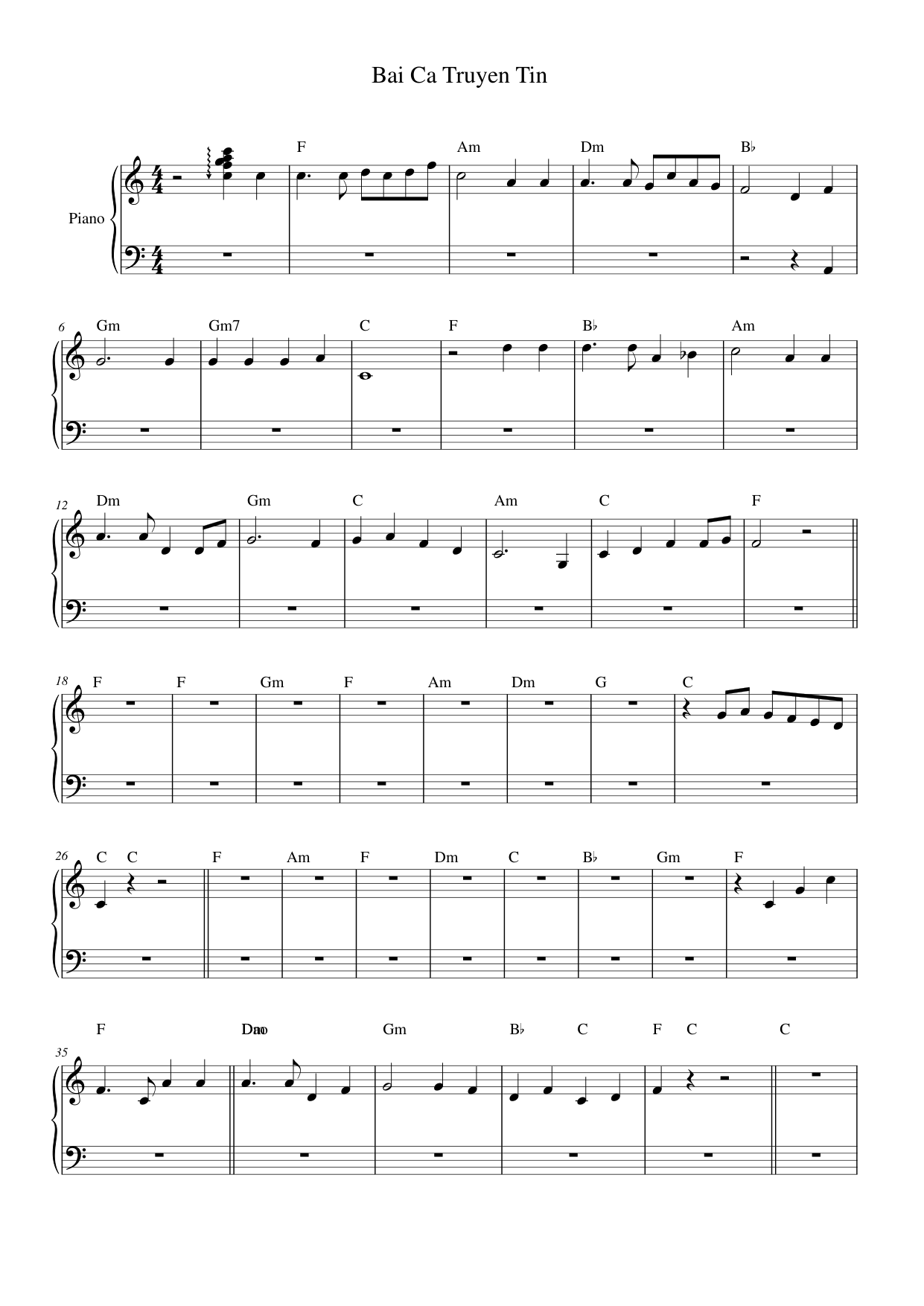 Bai Ca Truyen Tin Piano Sheet Music Page 1 Free PDF