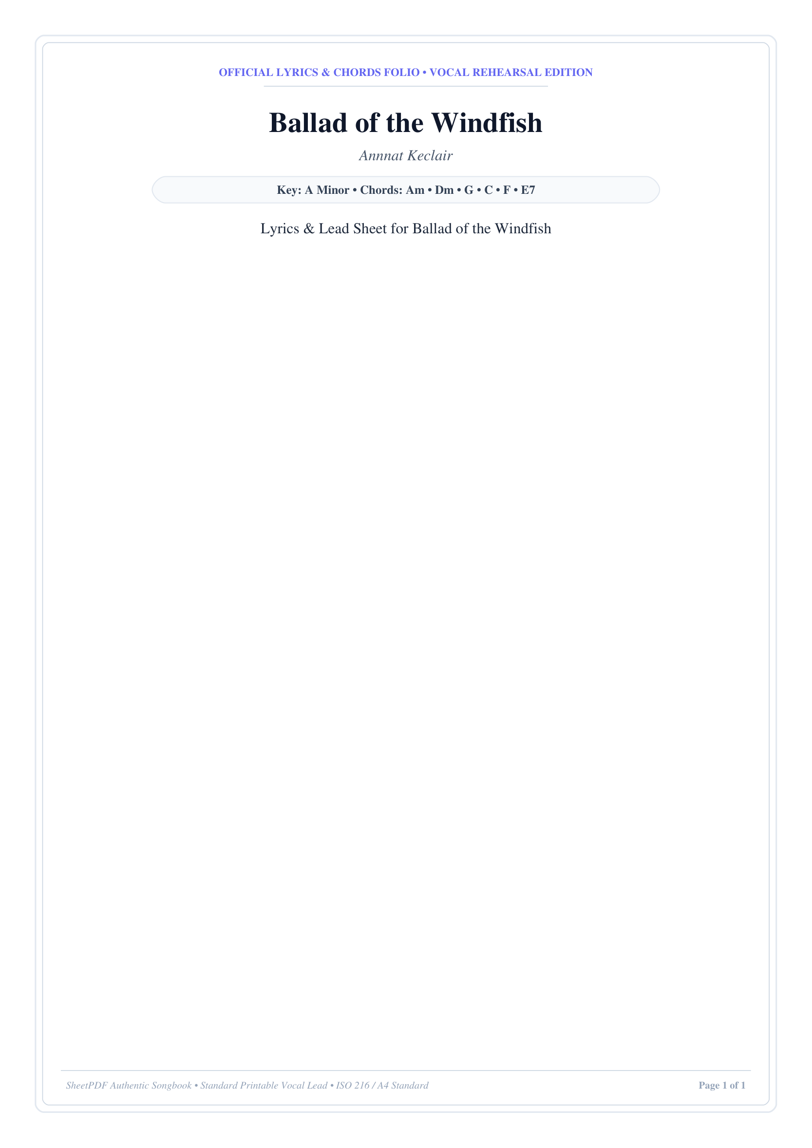 Ballad of the Windfish Piano Sheet Music Page 1 Free PDF
