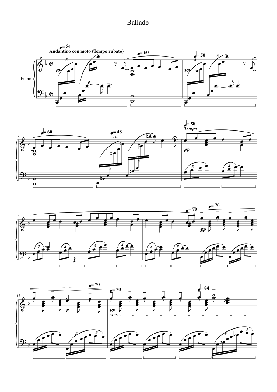 Ballade Piano Sheet Music Page 1 Free PDF