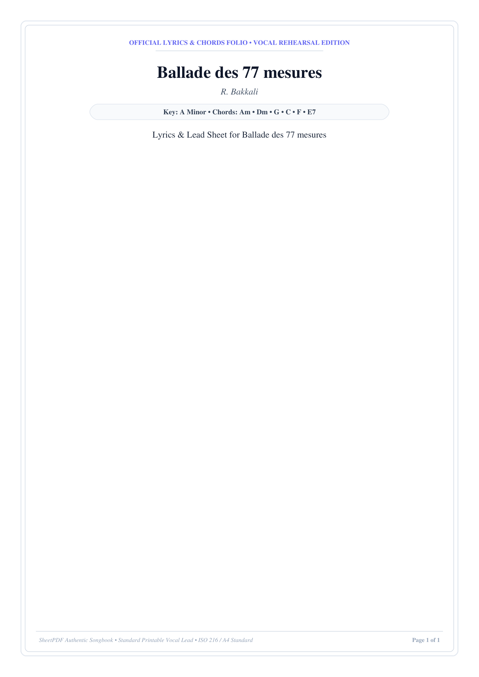 Ballade des 77 mesures Lyrics & Chords Folio