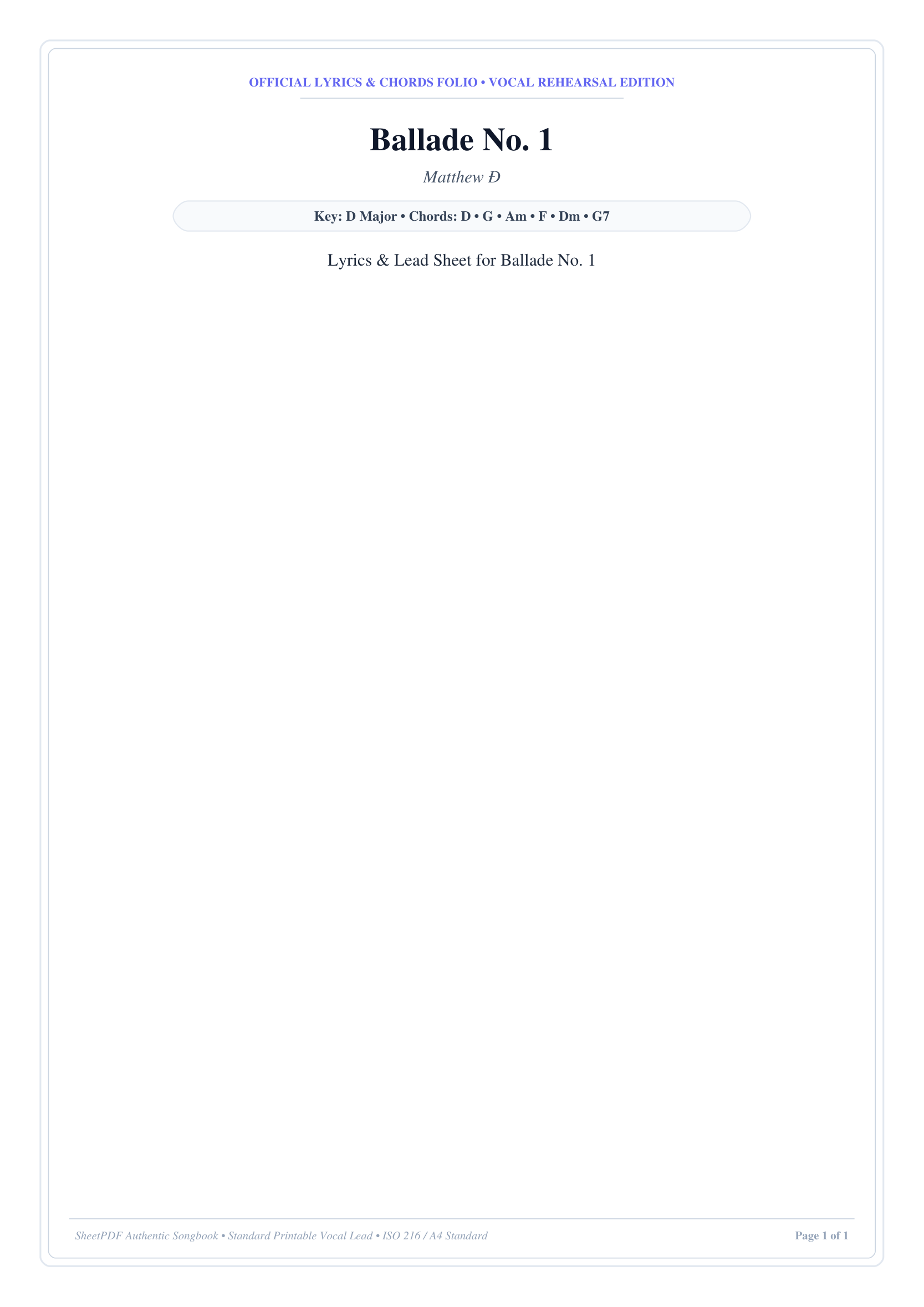 Ballade No. 1 Lyrics & Chords Folio