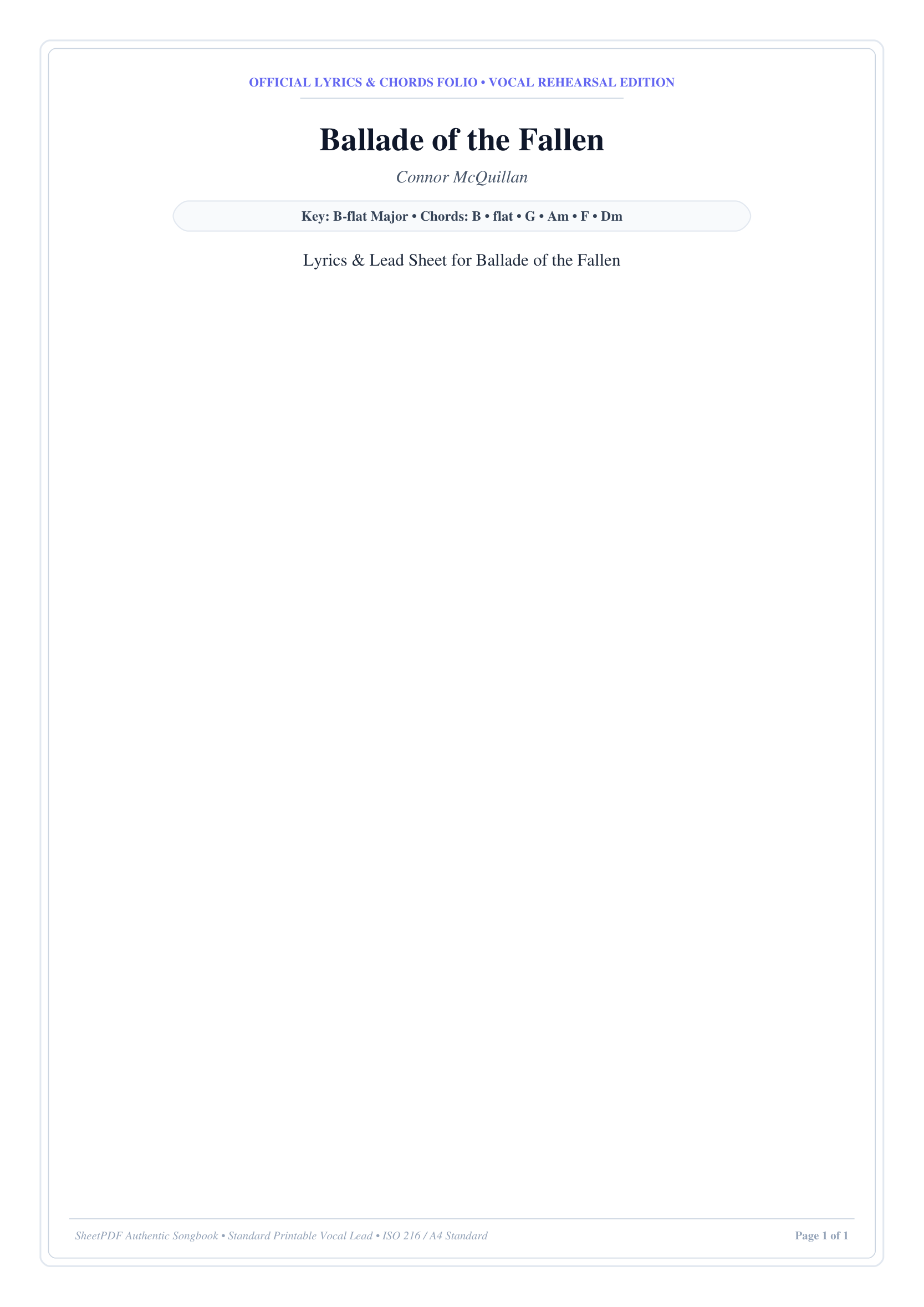 Ballade of the Fallen Piano Sheet Music Page 1 Free PDF