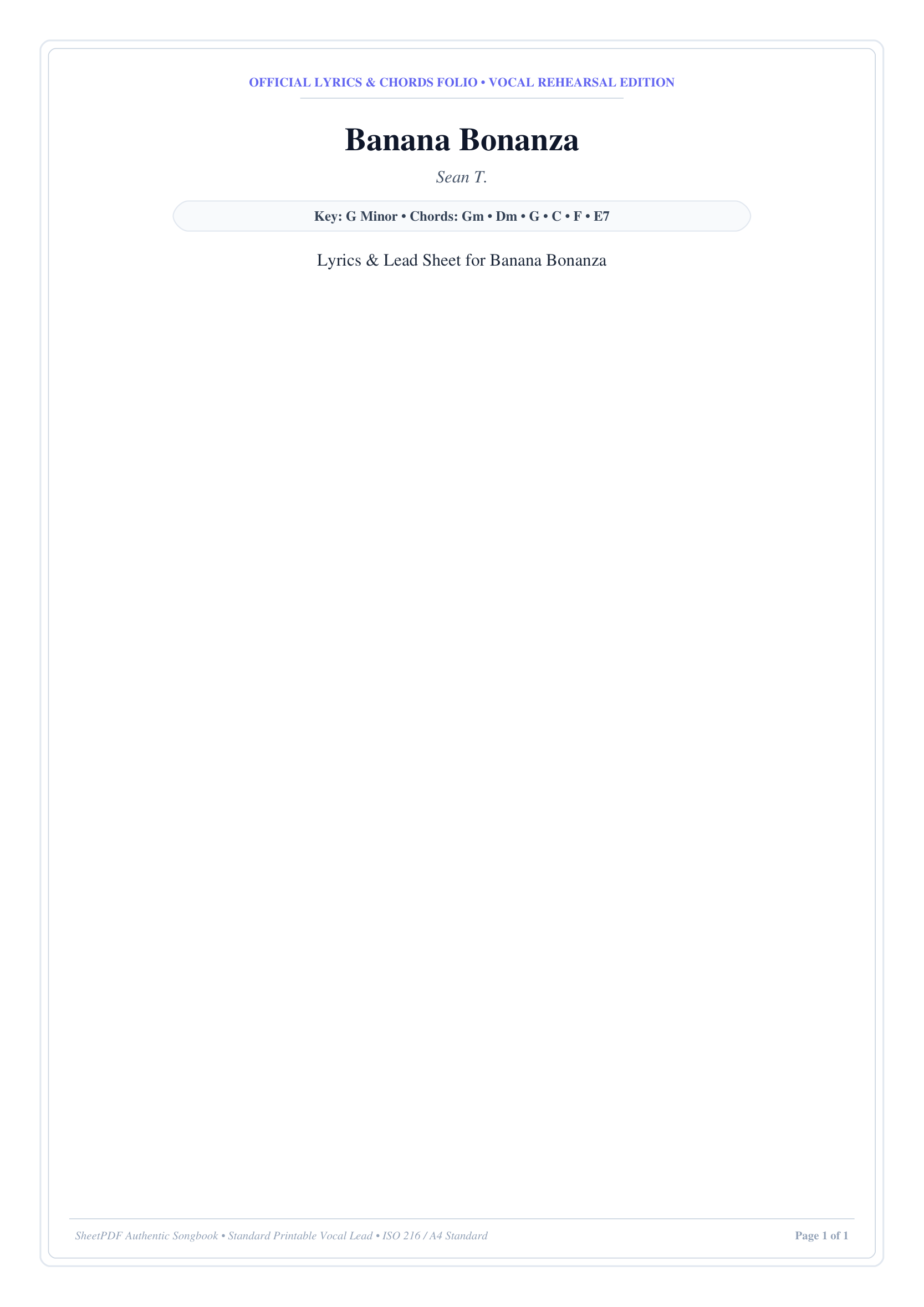 Banana Bonanza Piano Sheet Music Page 1 Free PDF