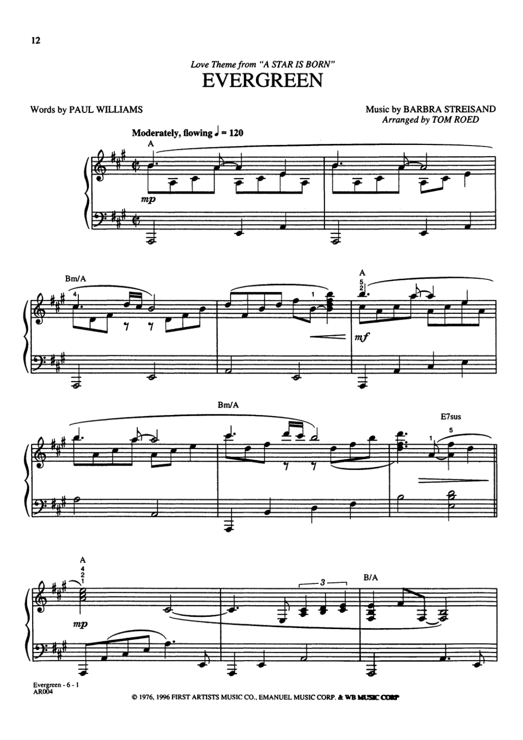 Evergreen Piano Sheet Music Page 1 Free PDF
