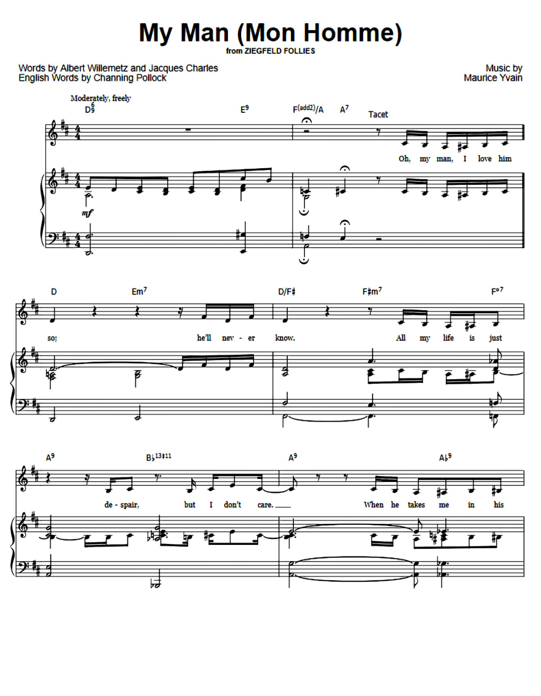 My Man Piano Sheet Music Page 1 Free PDF