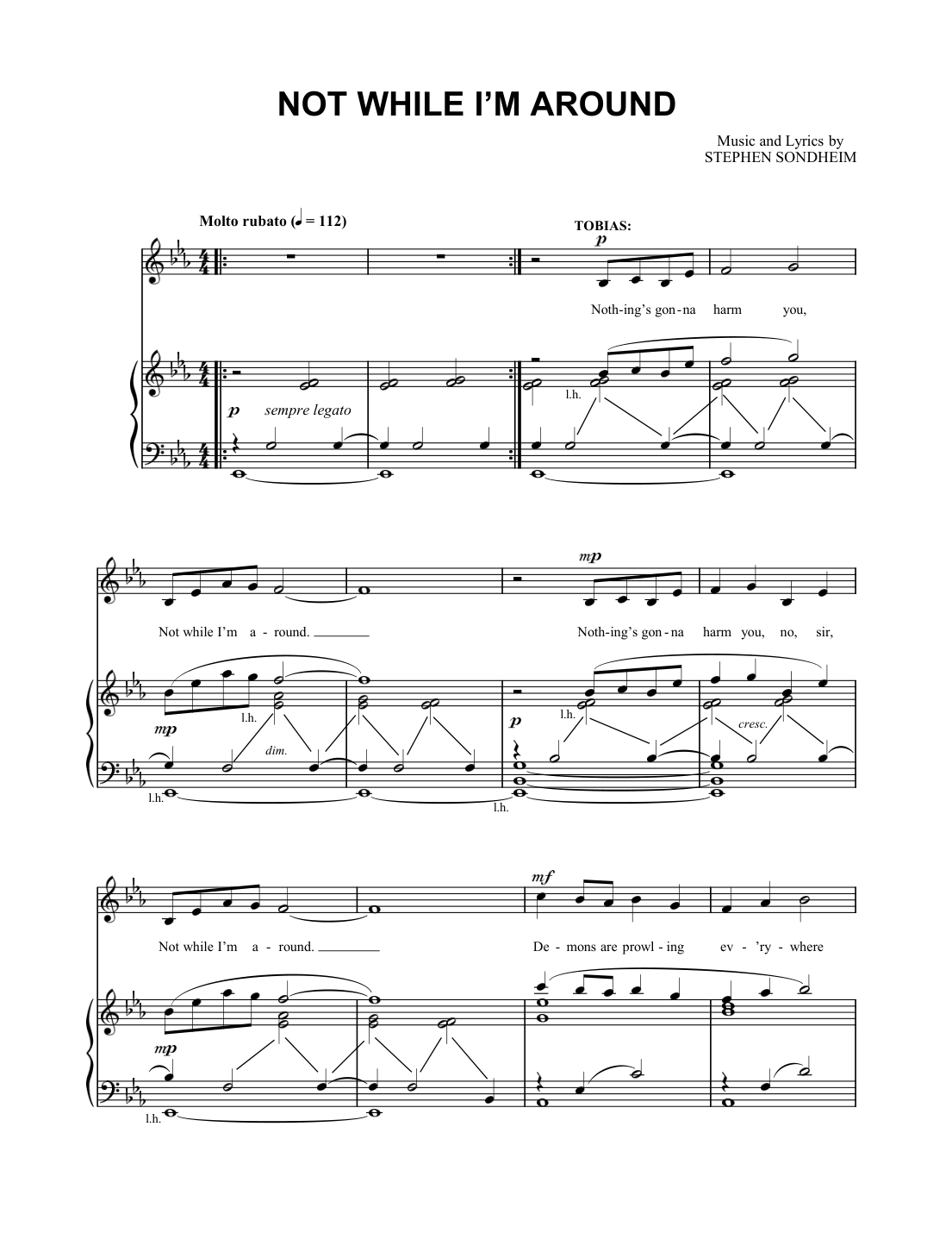 Not While I'm Around Piano Sheet Music Page 1 Free PDF