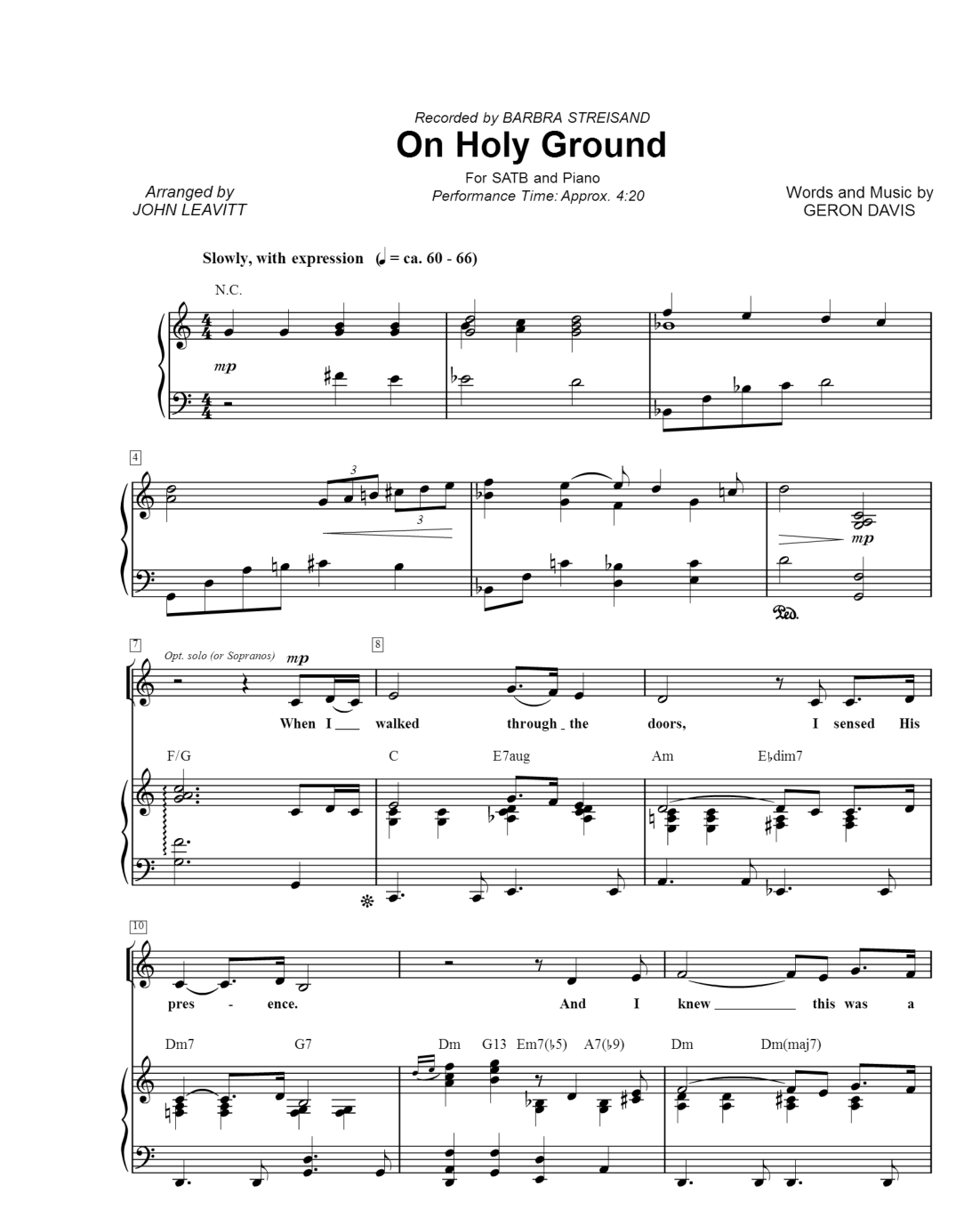 On Holy Ground Piano Sheet Music Page 1 Free PDF