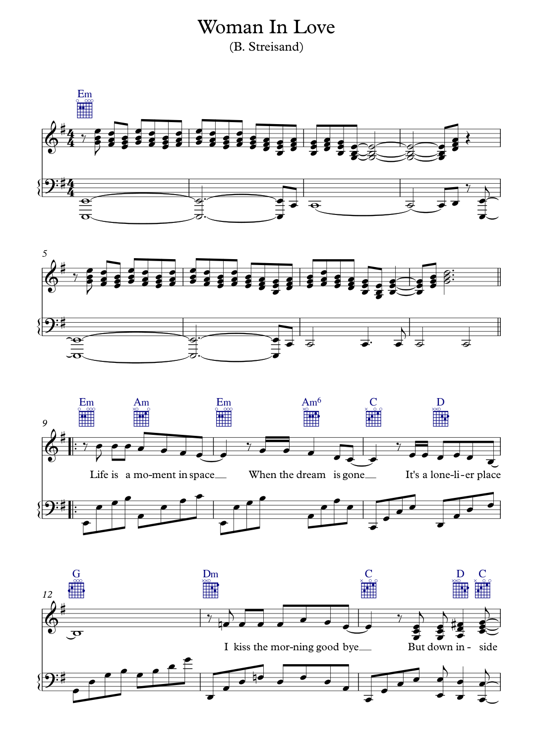 Woman In Love Piano Sheet Music Page 1 Free PDF