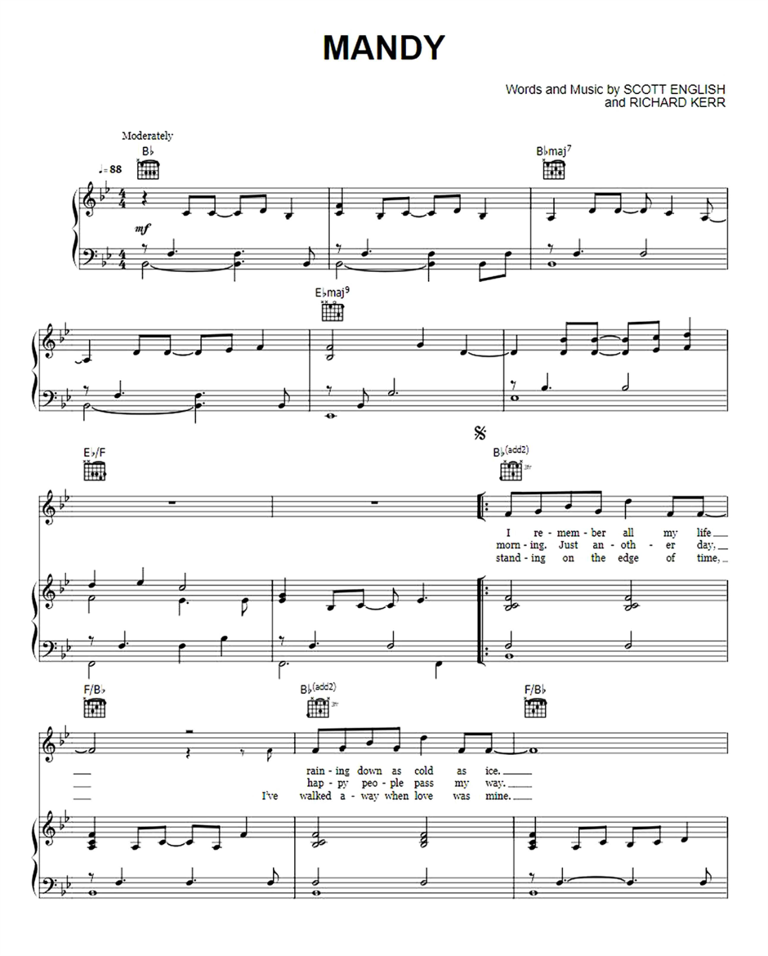 Mandy Piano Sheet Music Score Page 1
