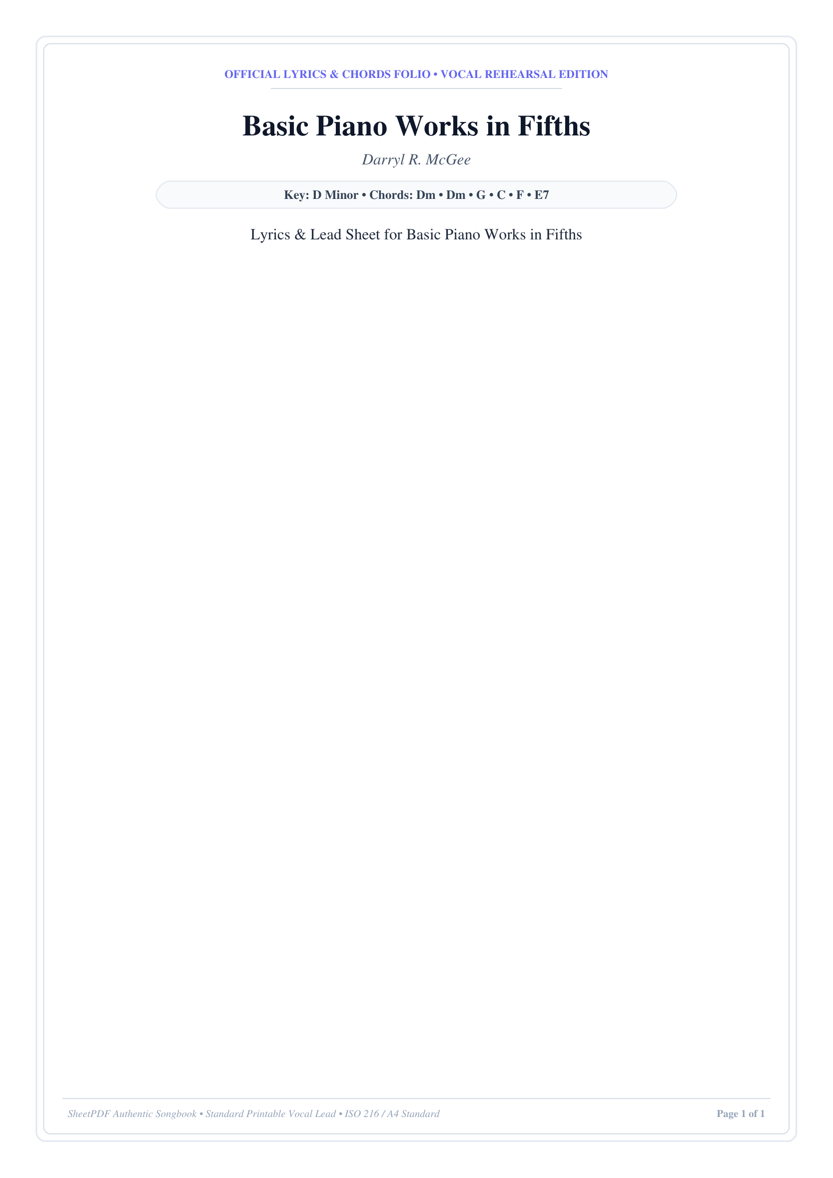 Basic Piano Works in Fifths Piano Sheet Music Page 1 Free PDF