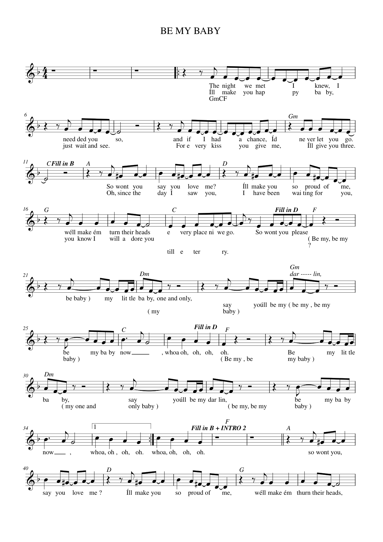 BE MY BABY Lyrics & Chords Folio