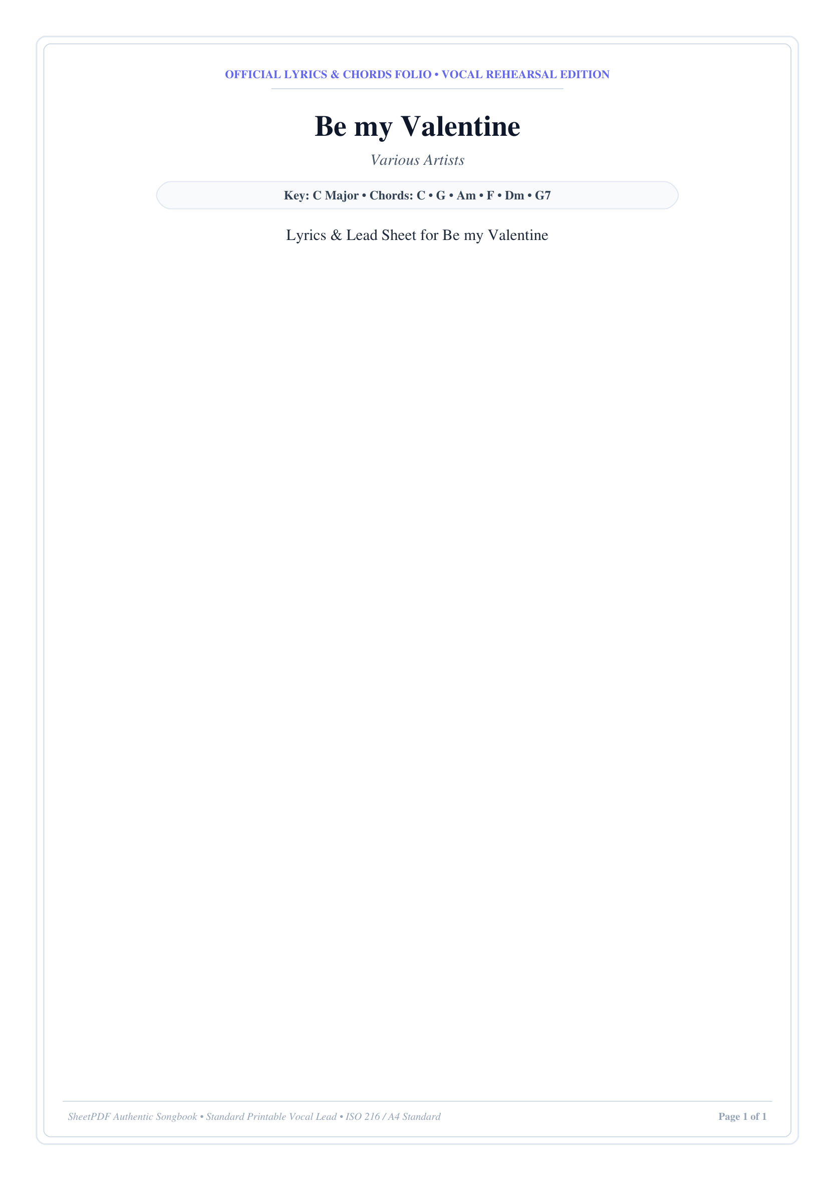 Be my Valentine Lyrics & Chords Folio