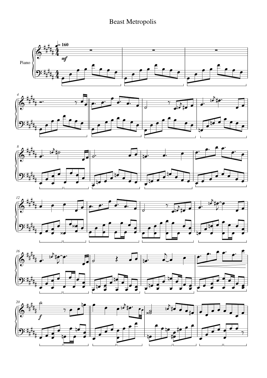 Beast Metropolis Piano Sheet Music Page 1 Free PDF