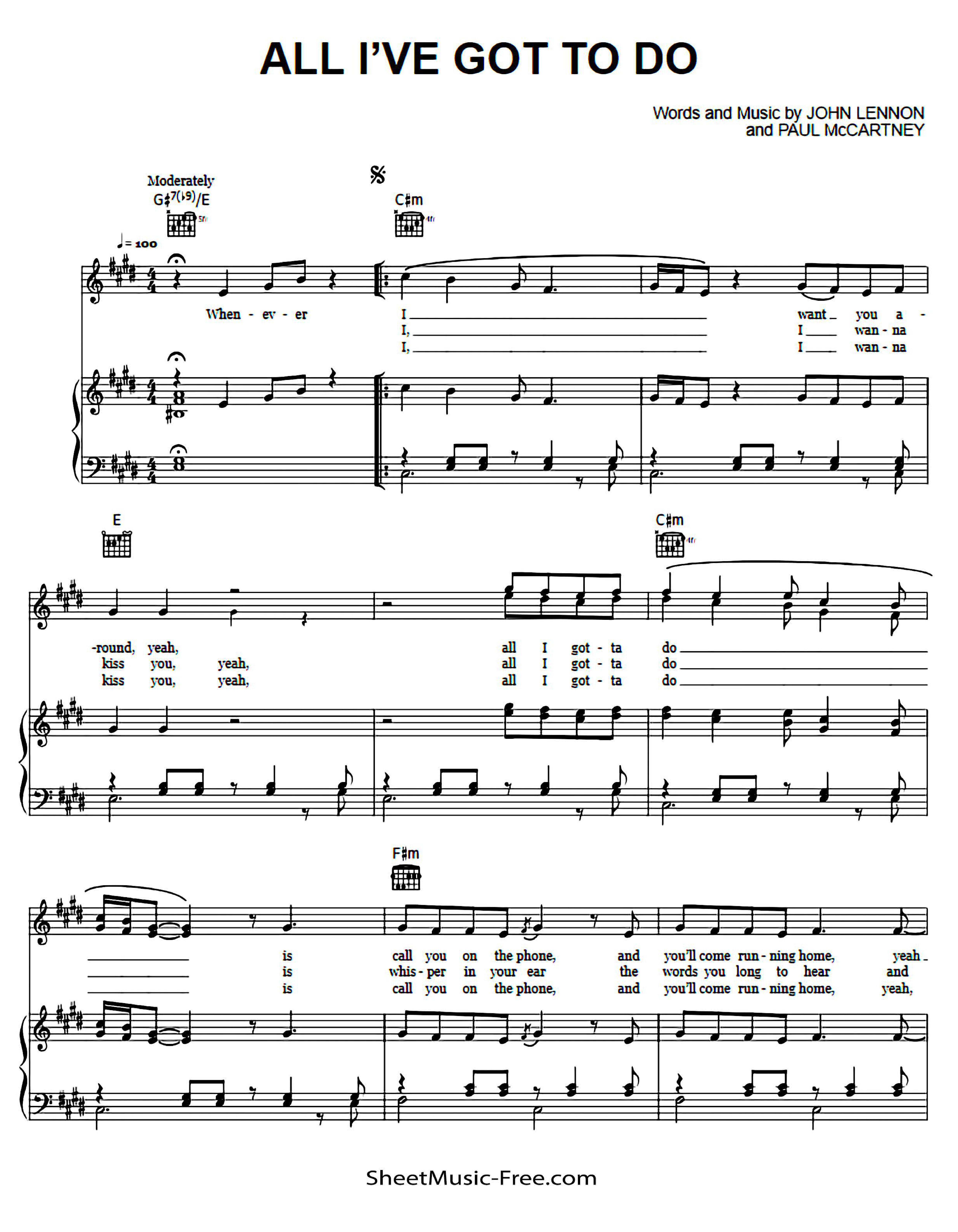 All I've Got To Do Piano Sheet Music Page 1 Free PDF
