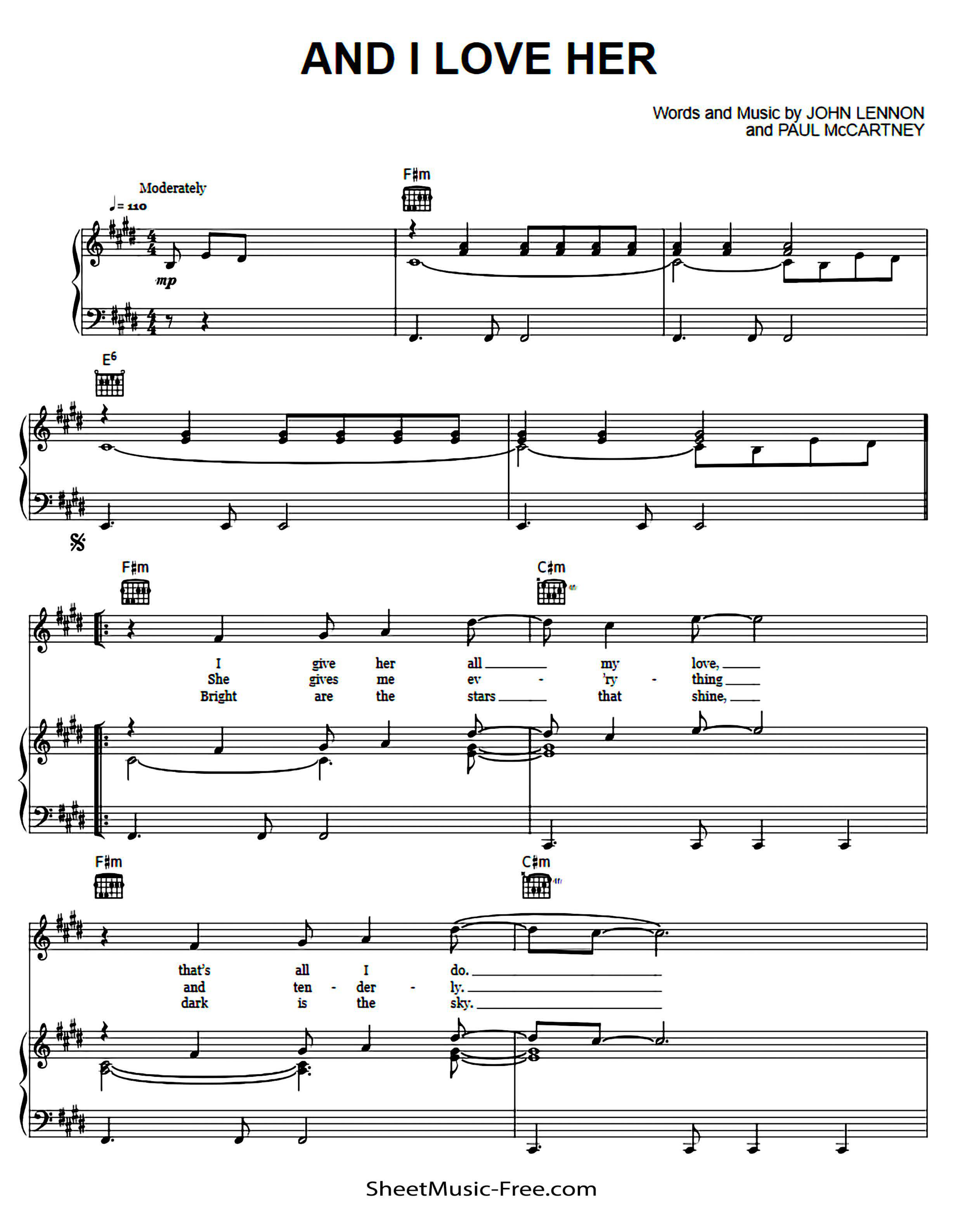 And I Love Her Piano Sheet Music Page 1 Free PDF