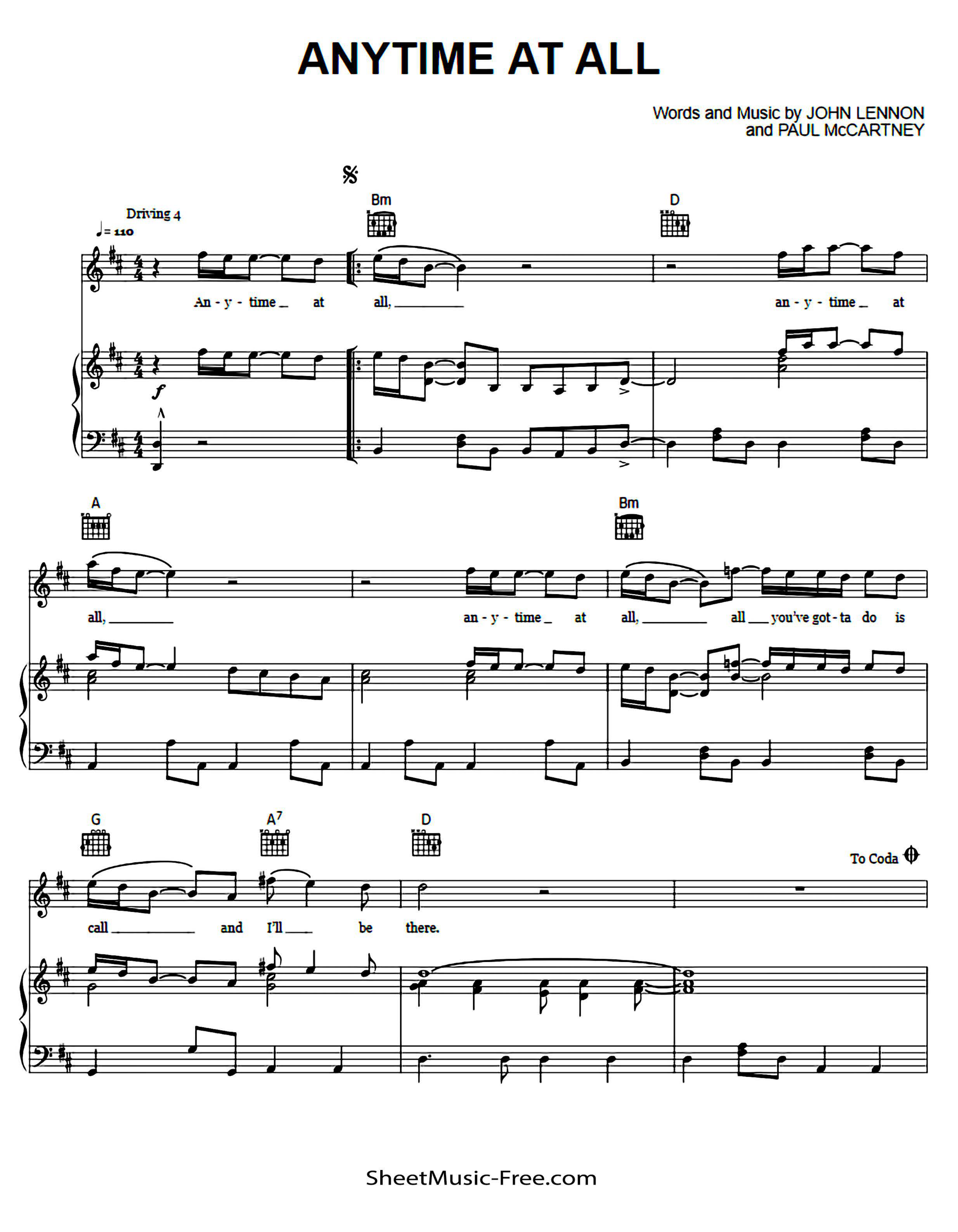 Any Time At All Piano Sheet Music Page 1 Free PDF