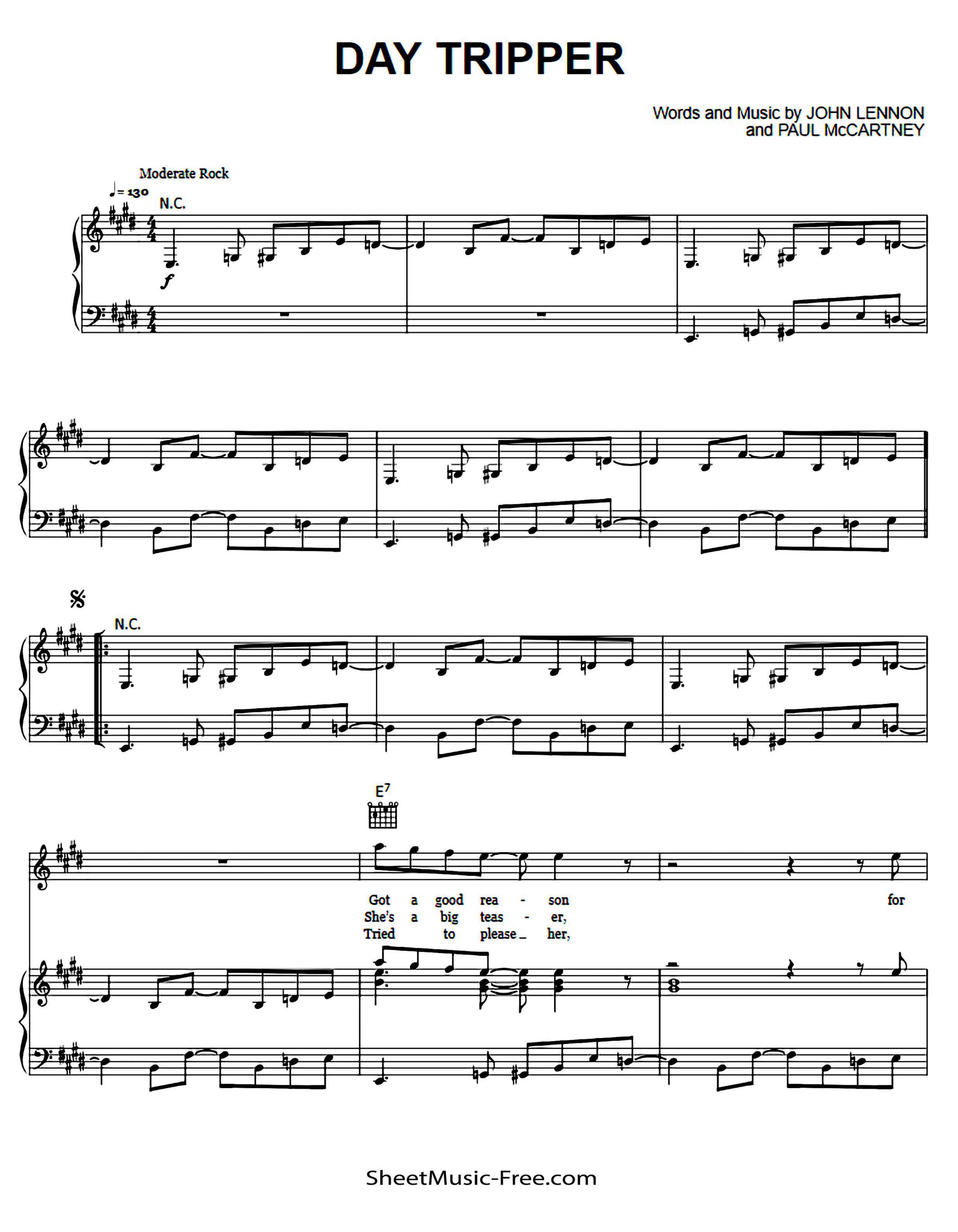 Day Tripper Piano Sheet Music Page 1 Free PDF
