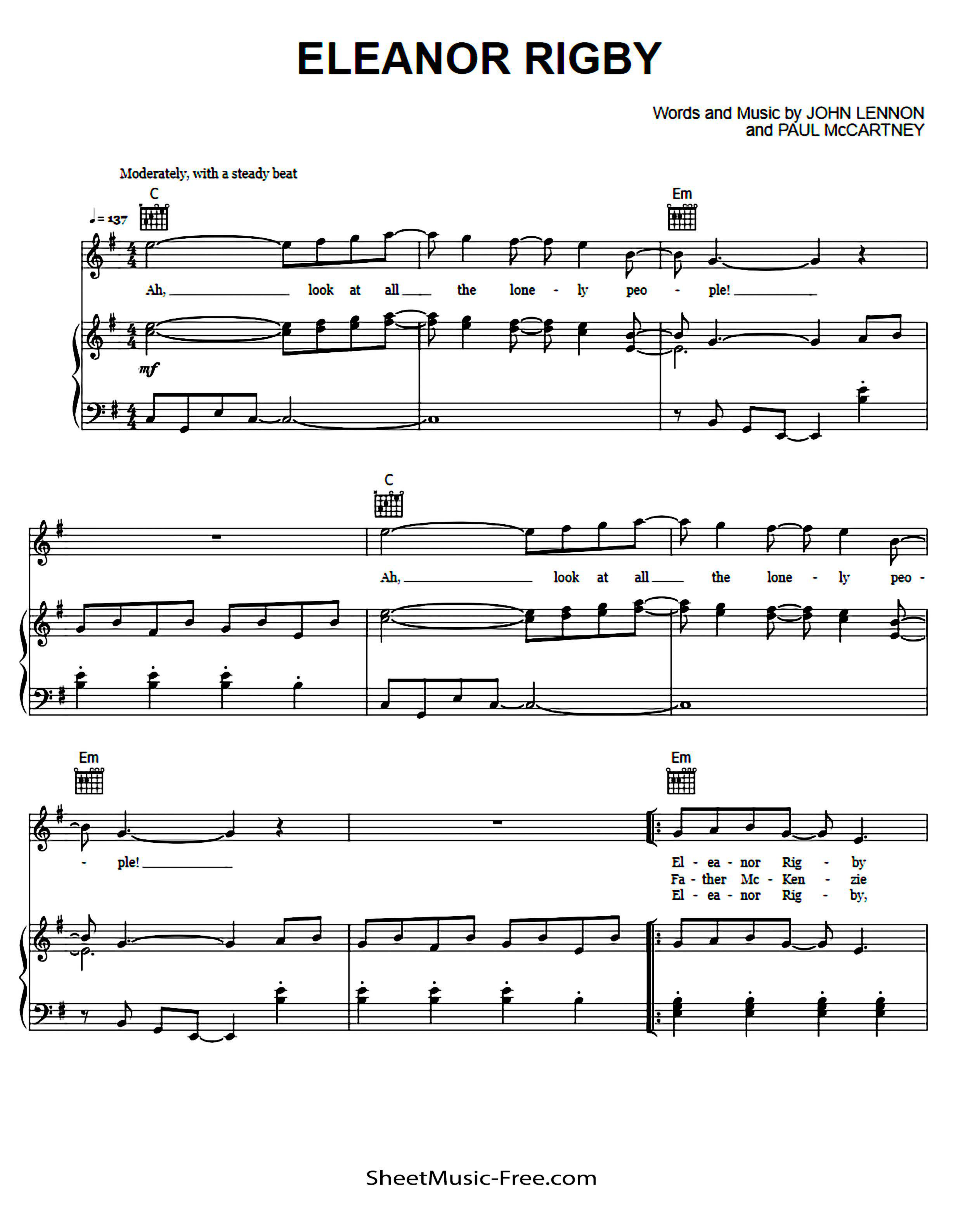 Eleanor Rigby Piano Sheet Music Page 1 Free PDF