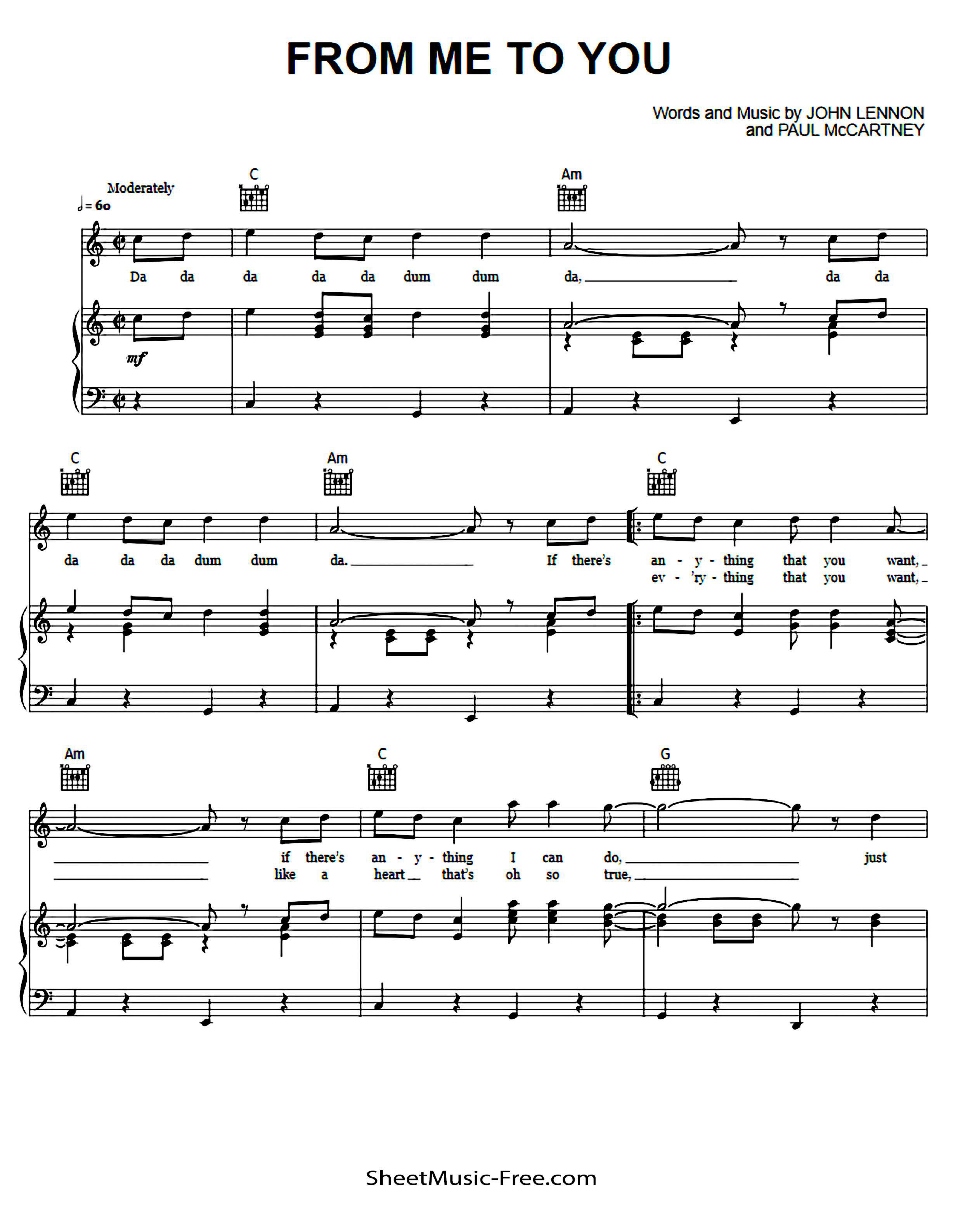 From Me To You Piano Sheet Music Score Page 1