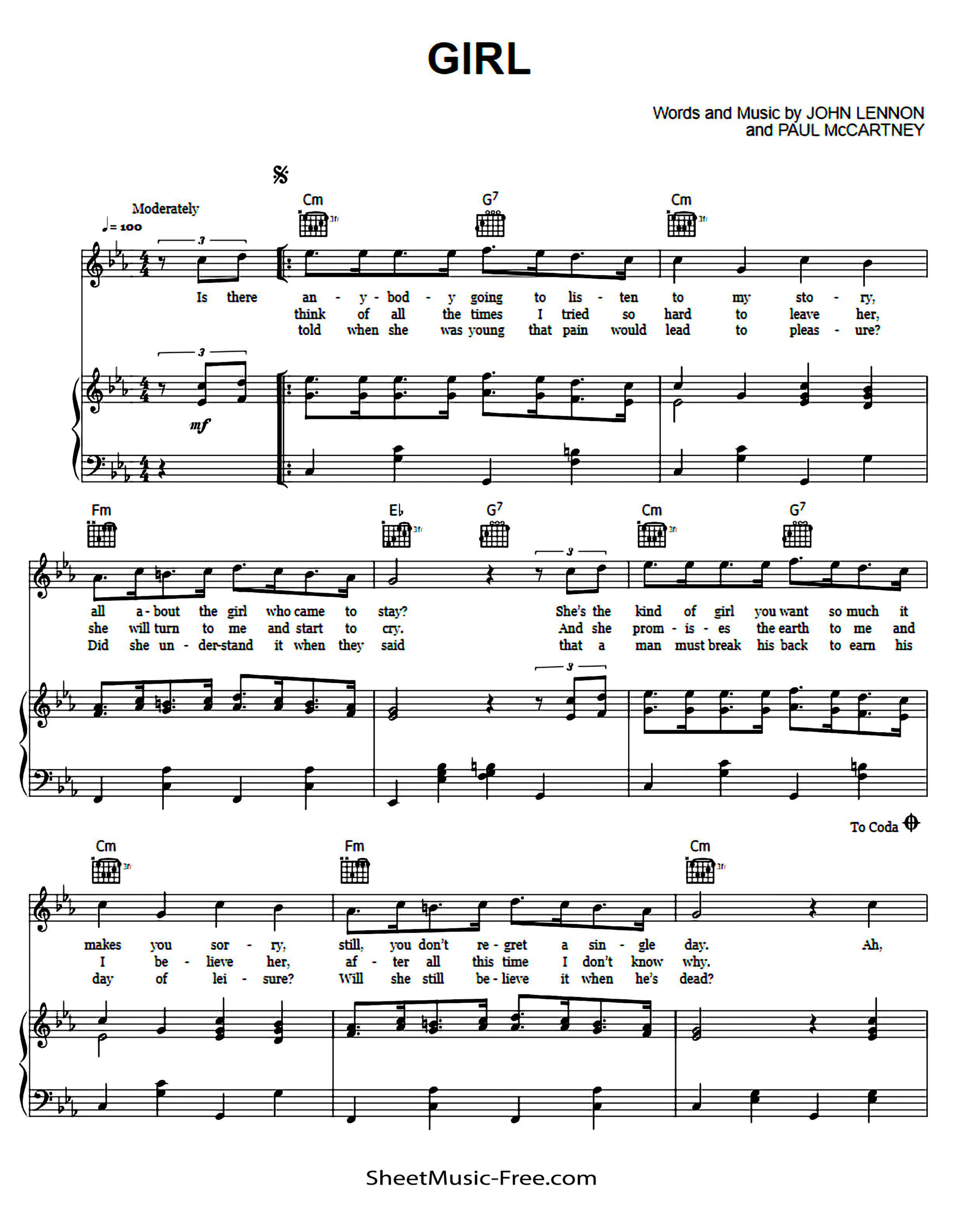 Girl Piano Sheet Music Page 1 Free PDF