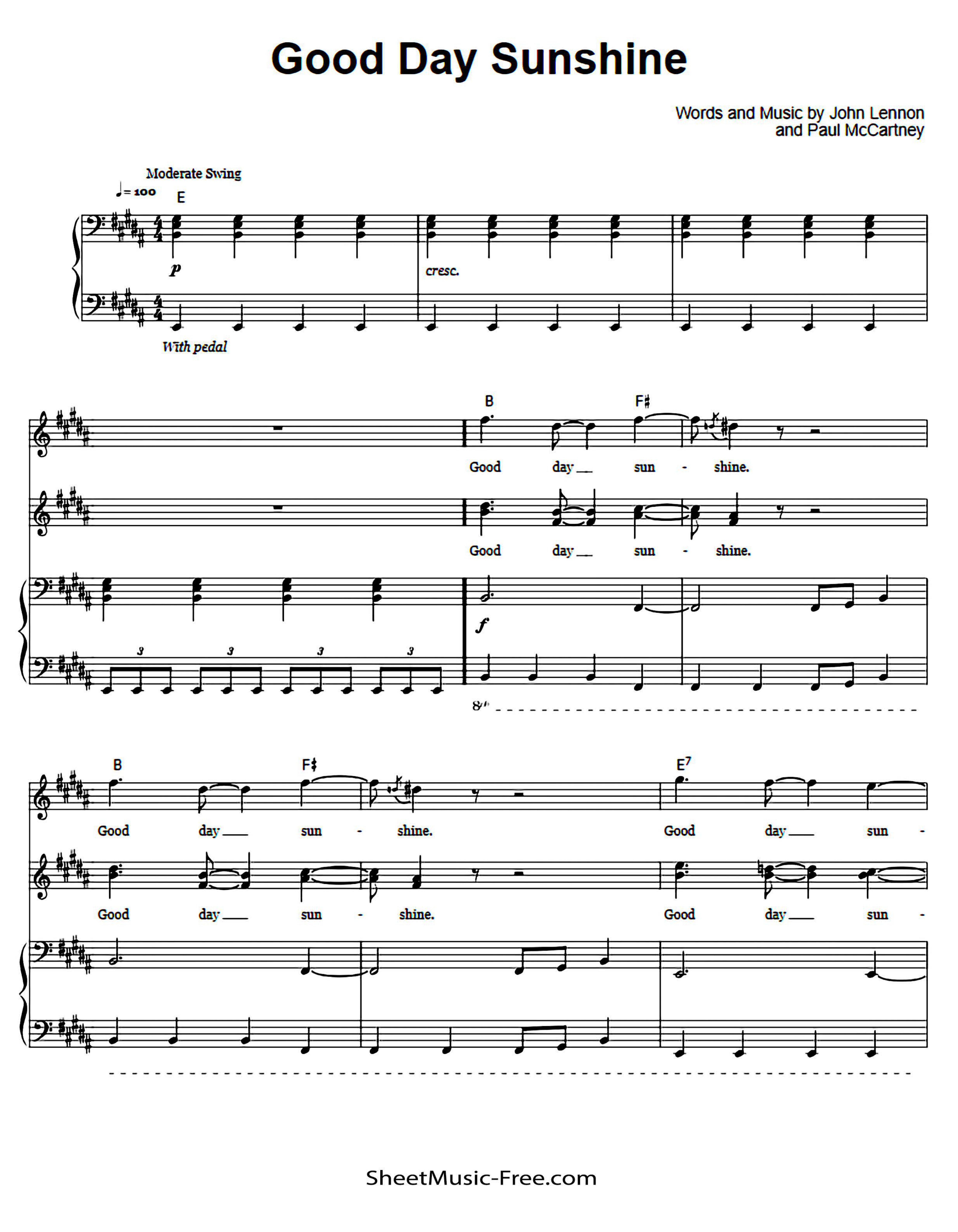 Good Day Sunshine Piano Sheet Music Page 1 Free PDF