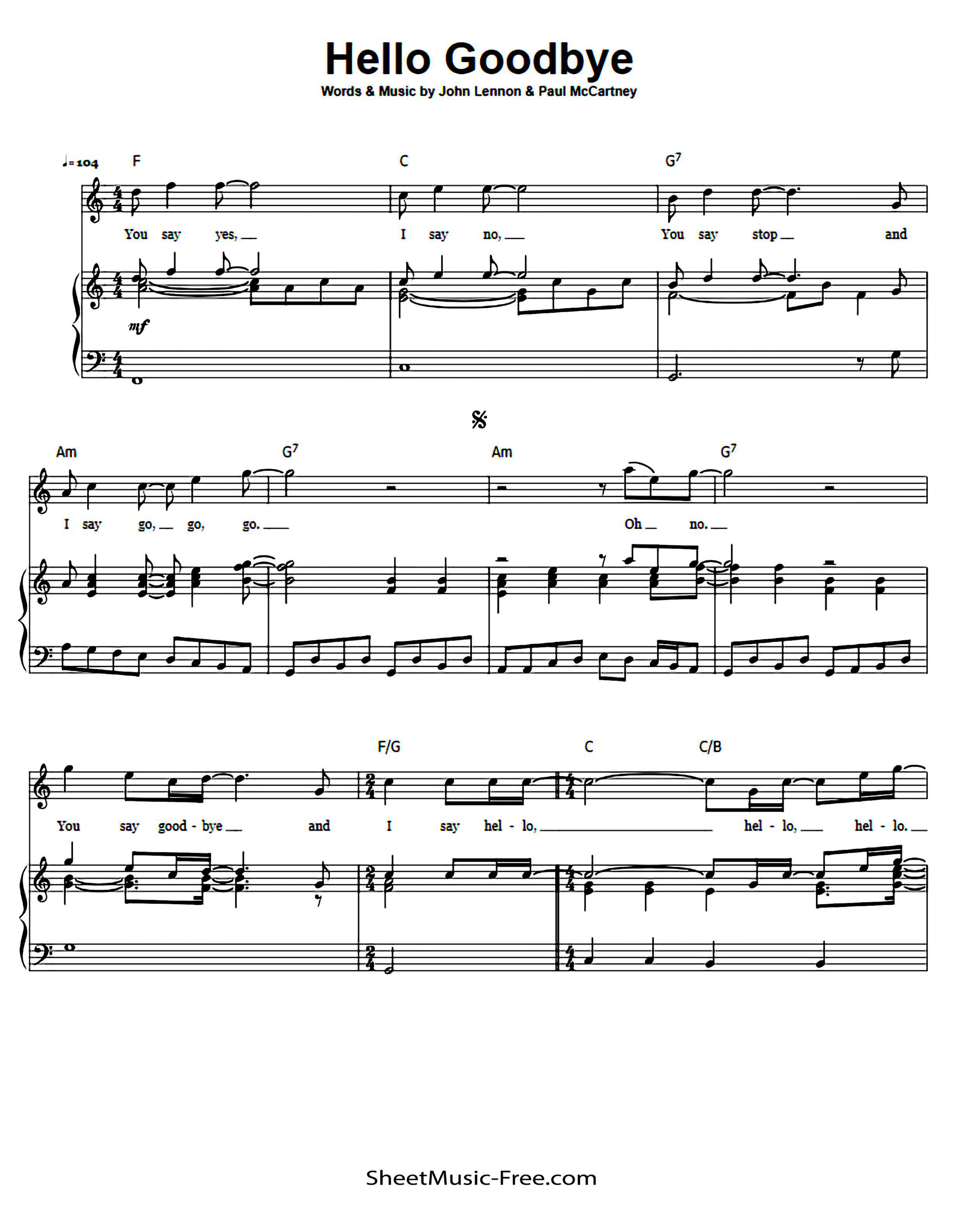 Hello Goodbye Piano Sheet Music Page 1 Free PDF