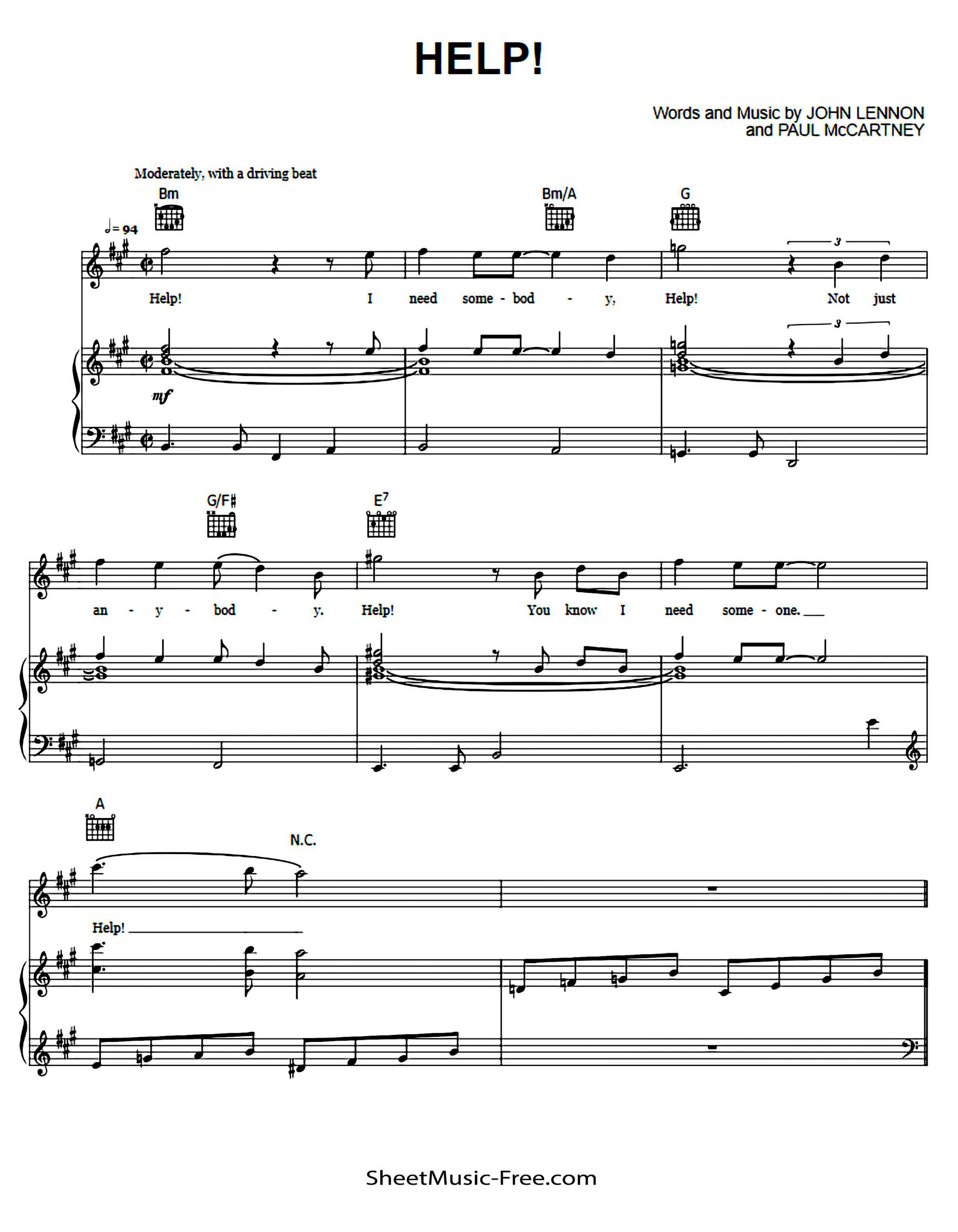 Help Piano Sheet Music Page 1 Free PDF