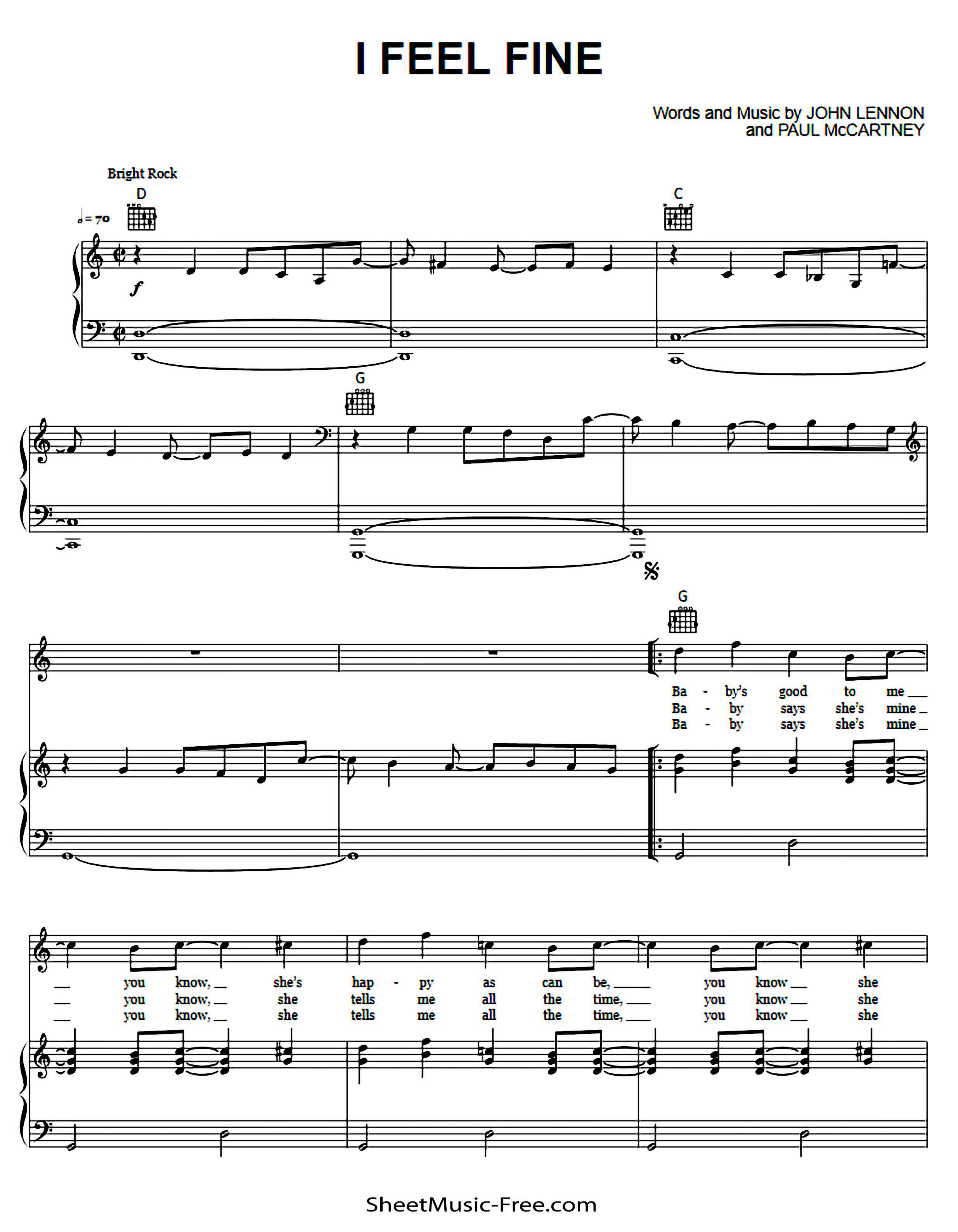 I Feel Fine Piano Sheet Music Page 1 Free PDF