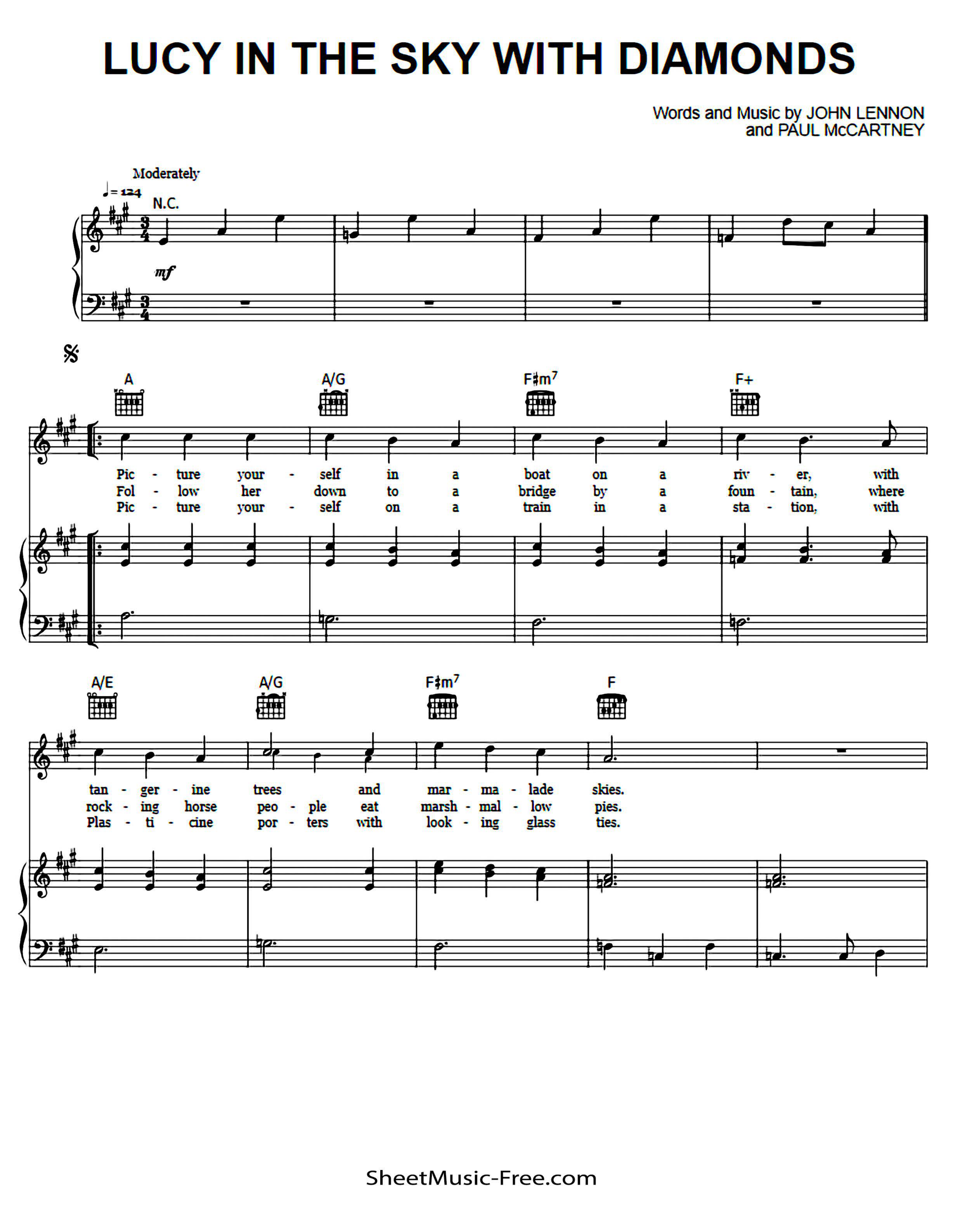 Lucy In The Sky With Diamonds Piano Sheet Music Score Page 1