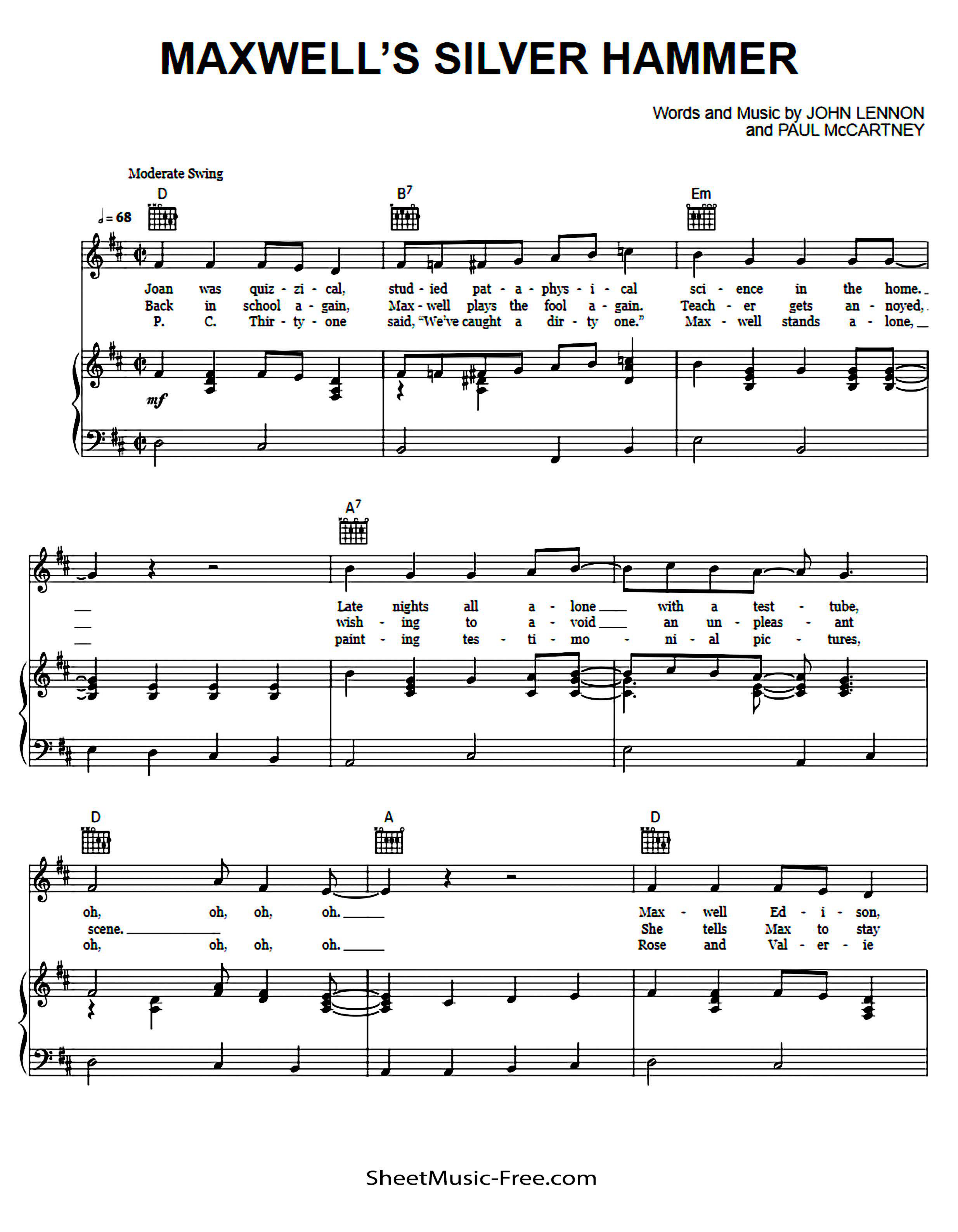 Maxwell's Silver Hammer Piano Sheet Music Page 1 Free PDF