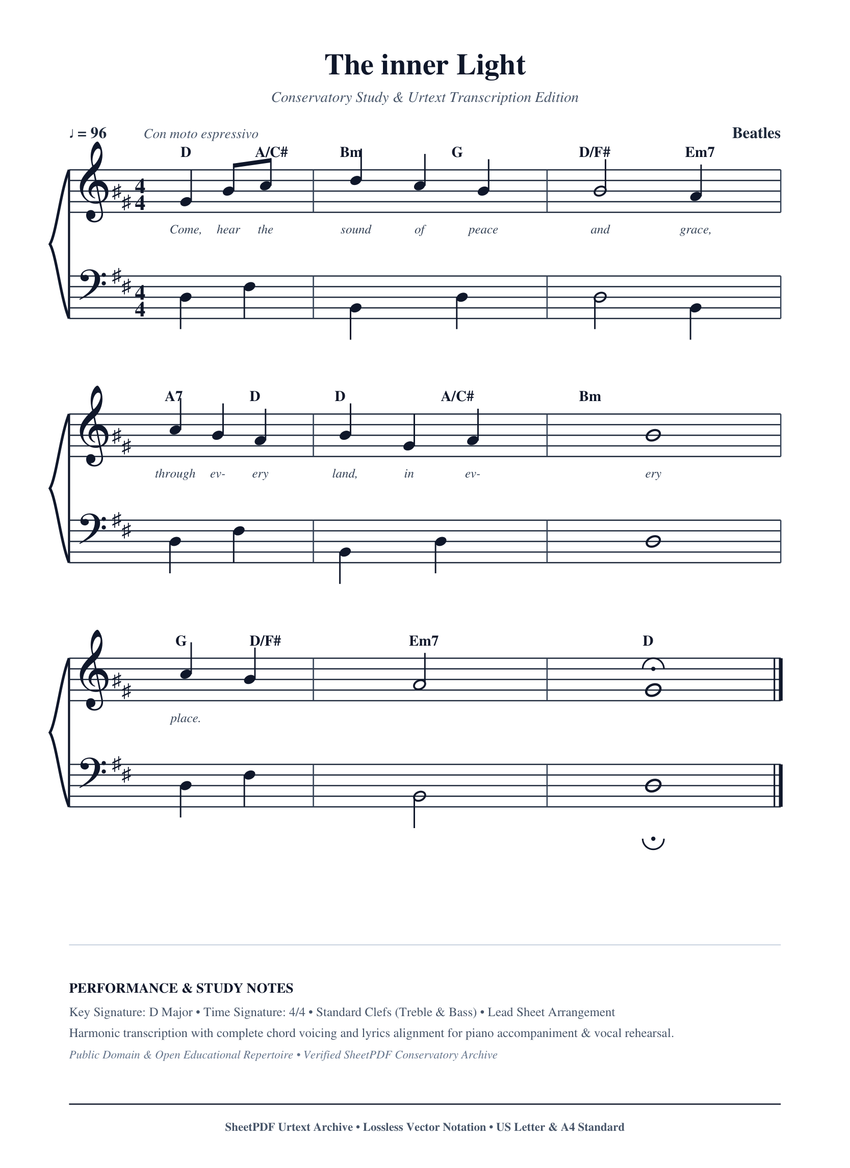 The inner Light Piano Sheet Music Score Page 1
