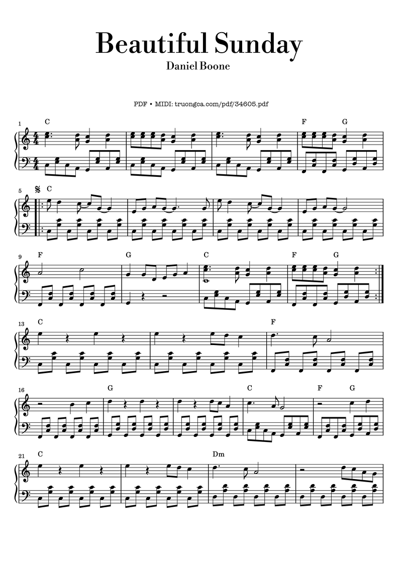 Beautiful Day Piano Sheet Music Score Page 1