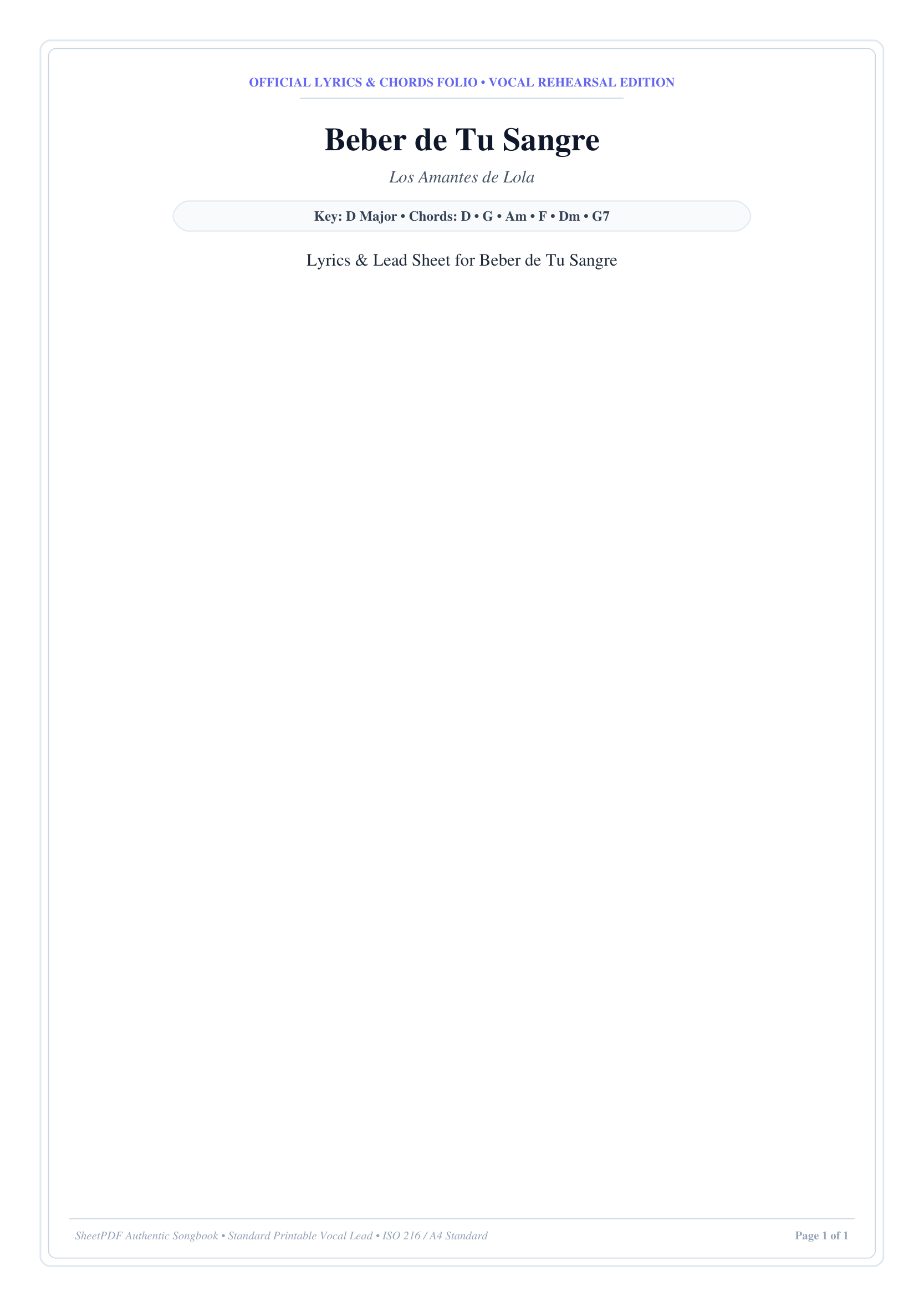 Beber de Tu Sangre Piano Sheet Music Page 1 Free PDF