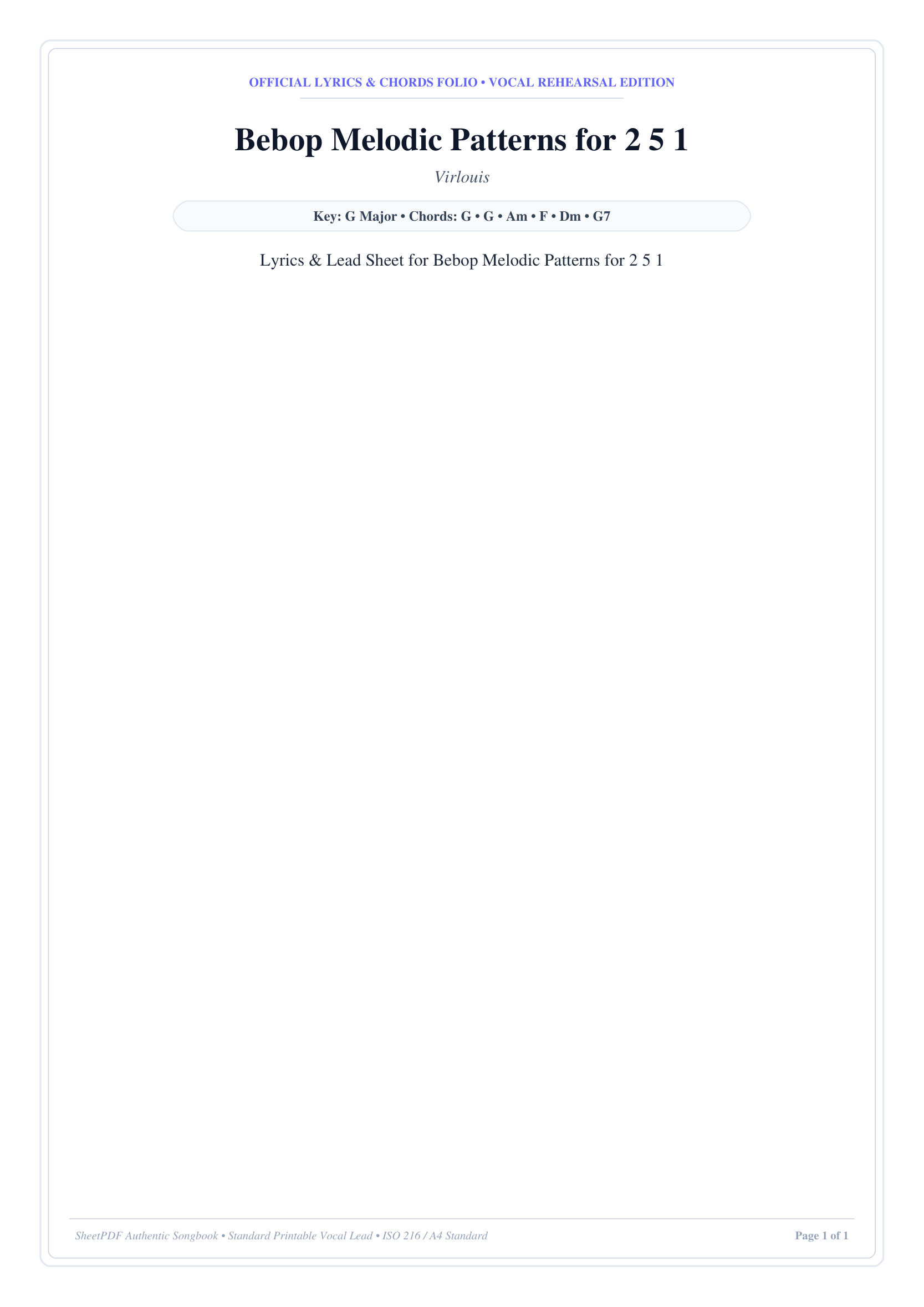 Bebop Melodic Patterns for 2 5 1 Piano Sheet Music Page 1 Free PDF