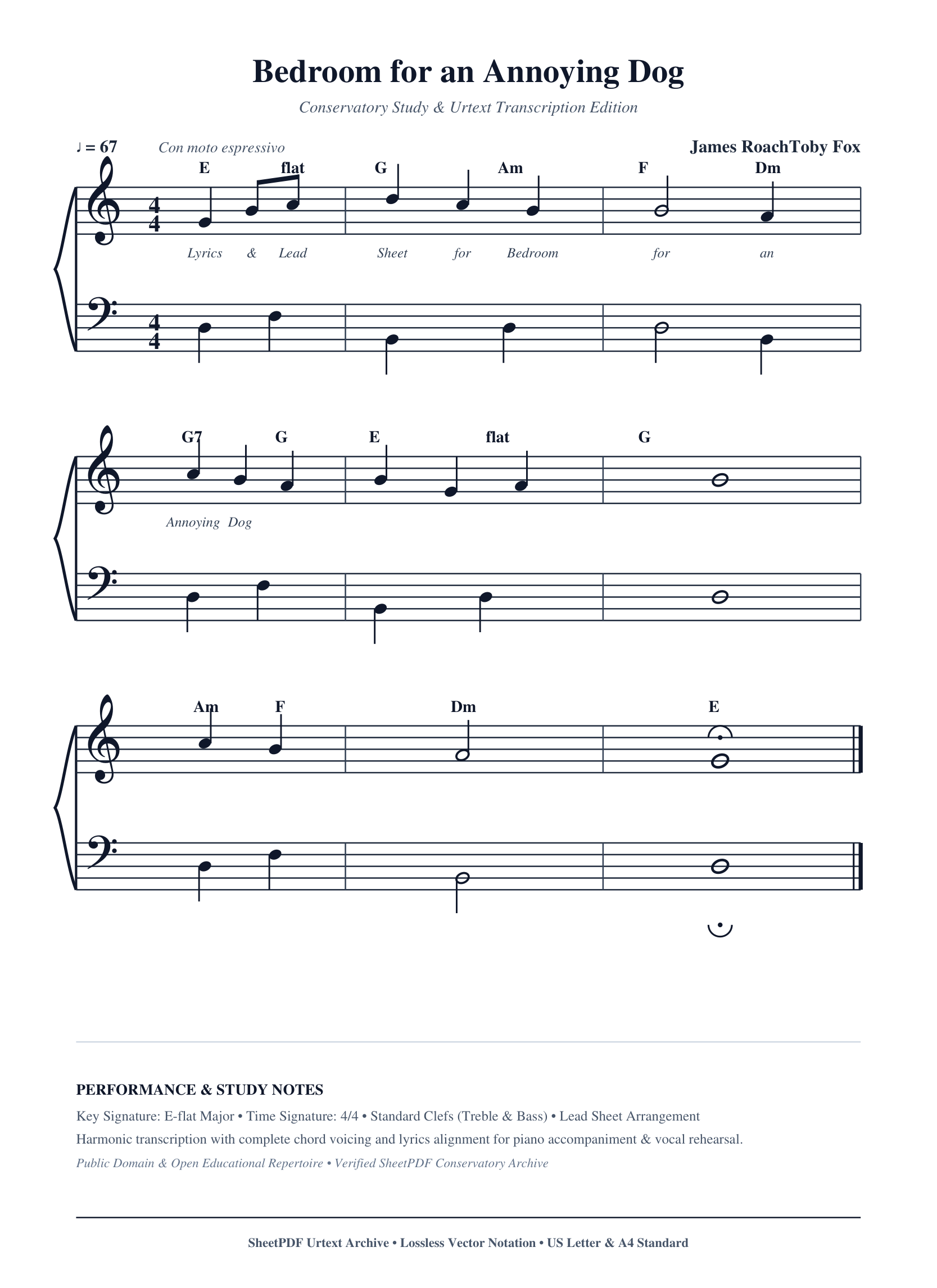 Bedroom for an Annoying Dog Piano Sheet Music Page 1 Free PDF